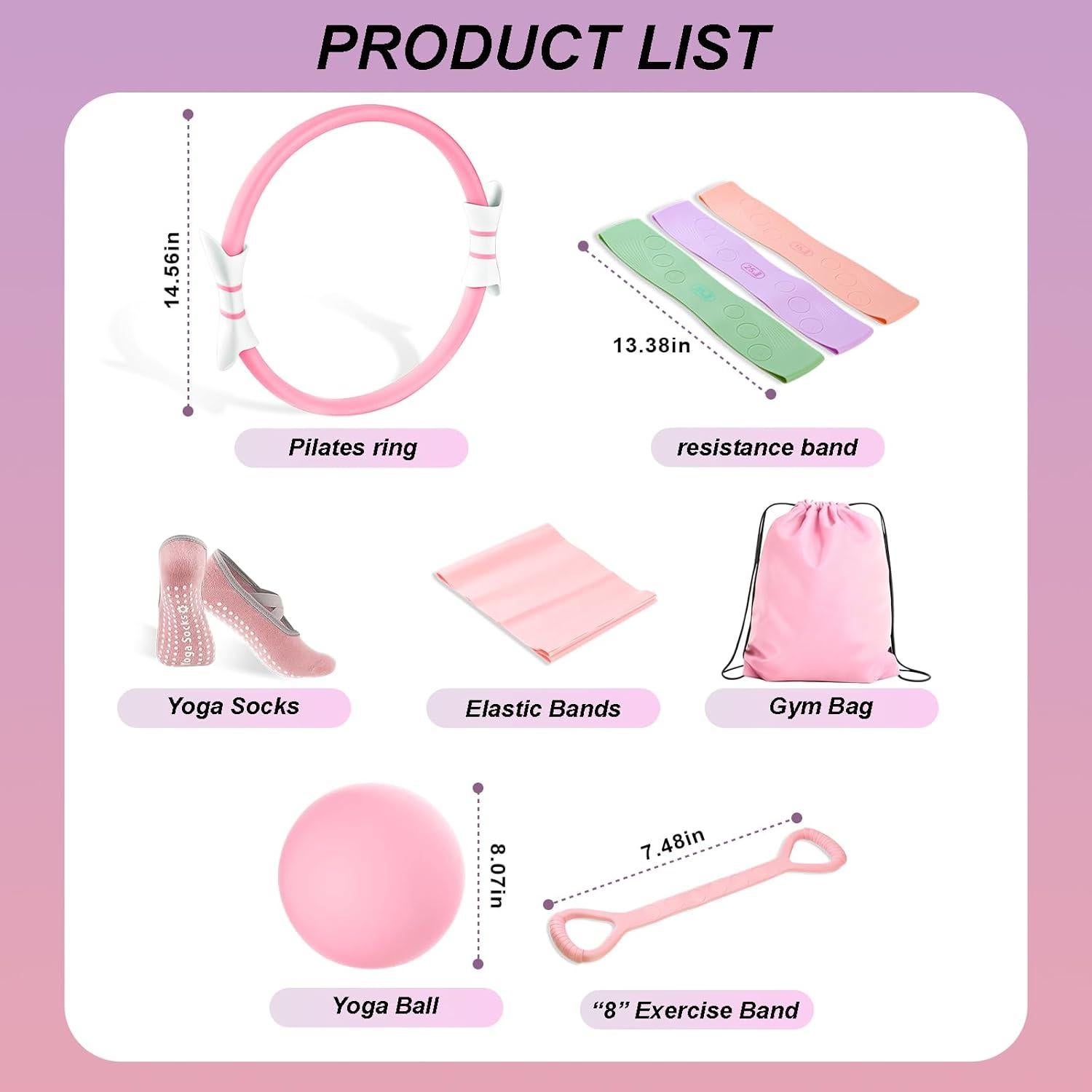 Kit de Pilates Luscinia Rosa - Anillo, Pelota y Bandas