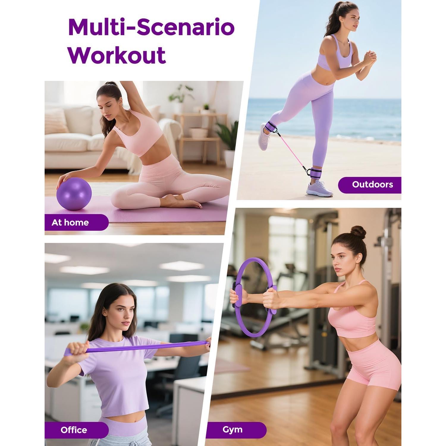 Kit de Pilates Leychves para Mujeres - 16 Piezas, Rosa/Púrpura