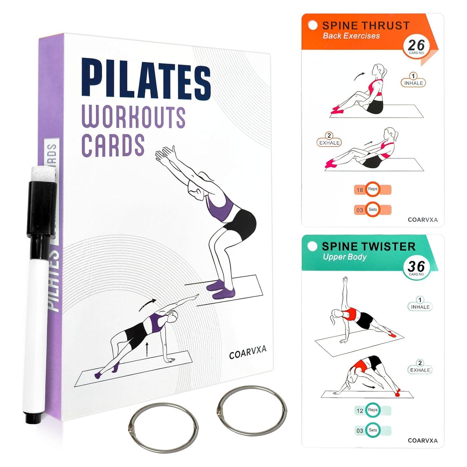 Tarjetas de Ejercicio Pilates COARVXA - 58 Posturas + Reto 4 Semanas