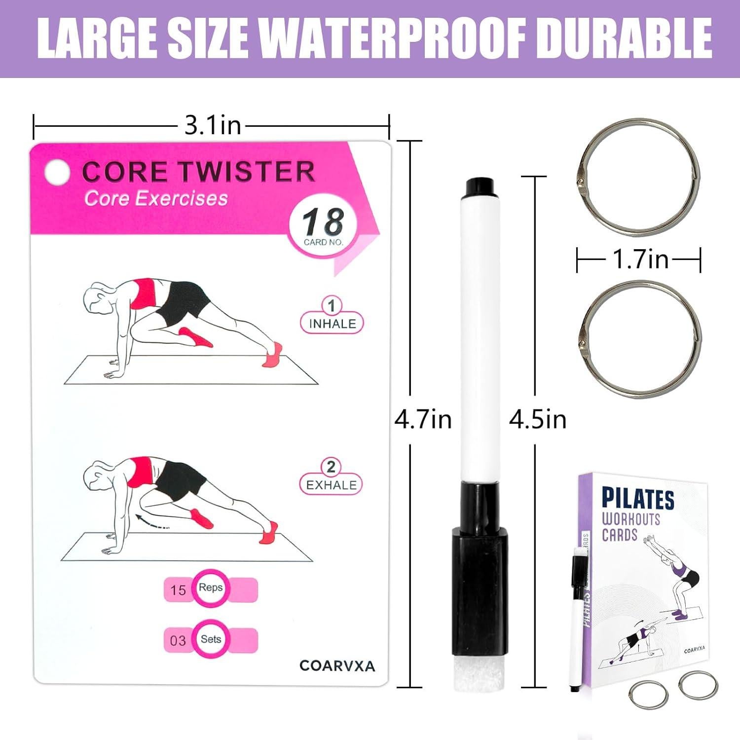 Tarjetas de Ejercicio Pilates COARVXA - 58 Posturas + Reto 4 Semanas