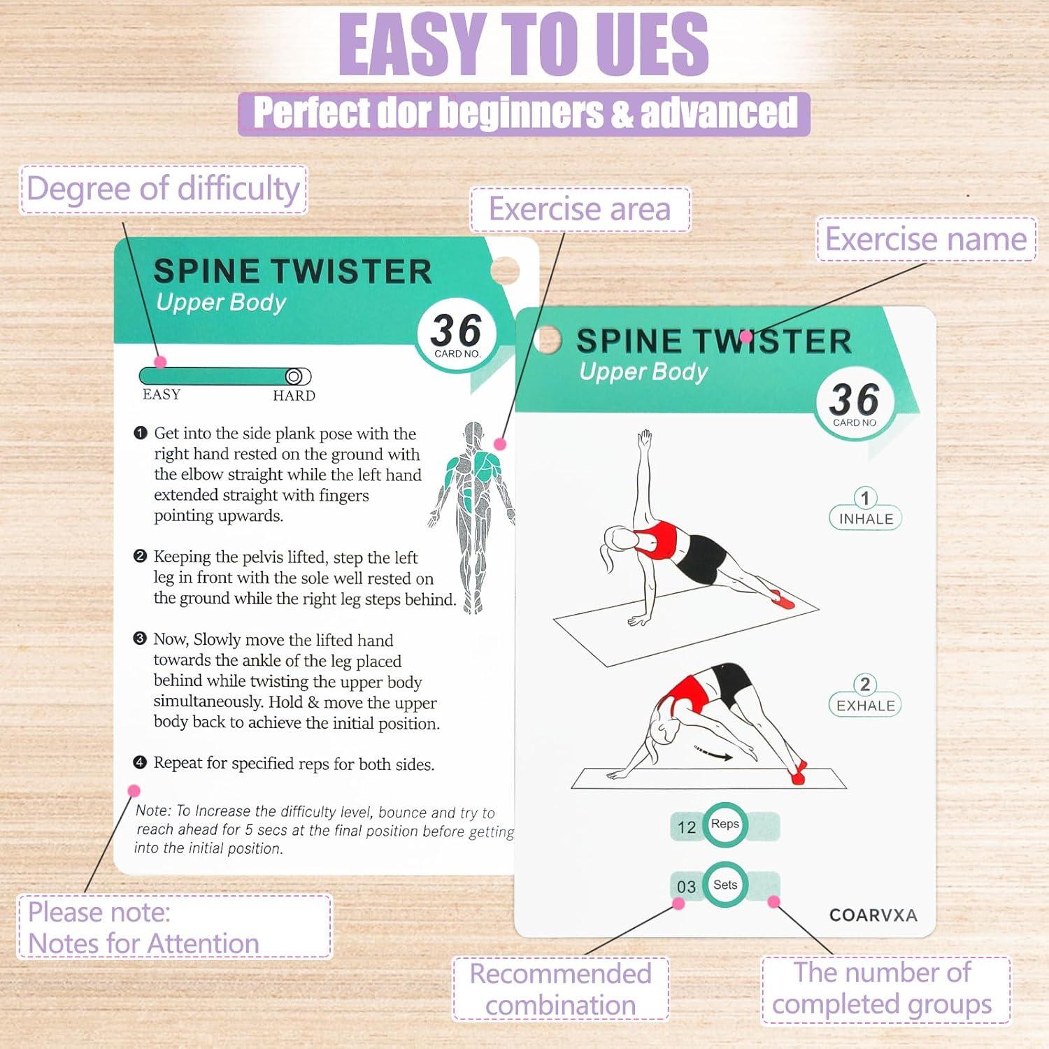 Tarjetas de Ejercicio Pilates COARVXA - 58 Posturas + Reto 4 Semanas