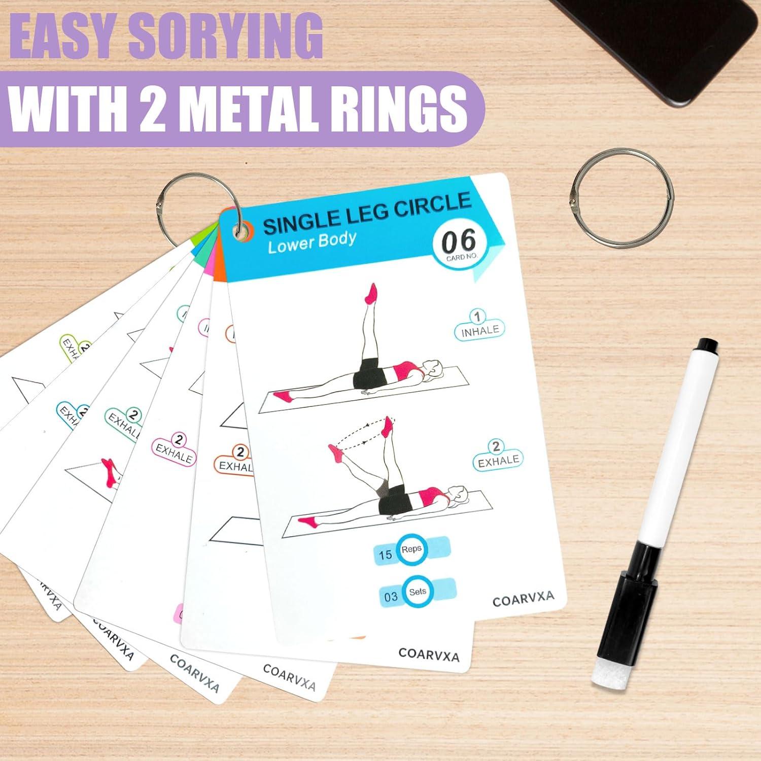 Tarjetas de Ejercicio Pilates COARVXA - 58 Posturas + Reto 4 Semanas