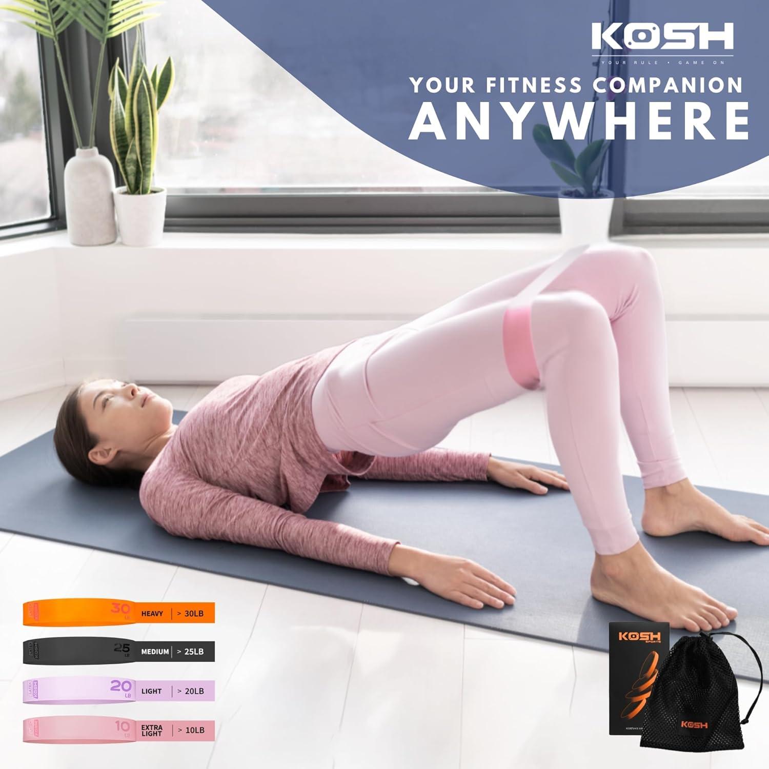 Kosh Bandas de Ejercicio de Resistencia - Set de 4 Bandas de Láttex Natural