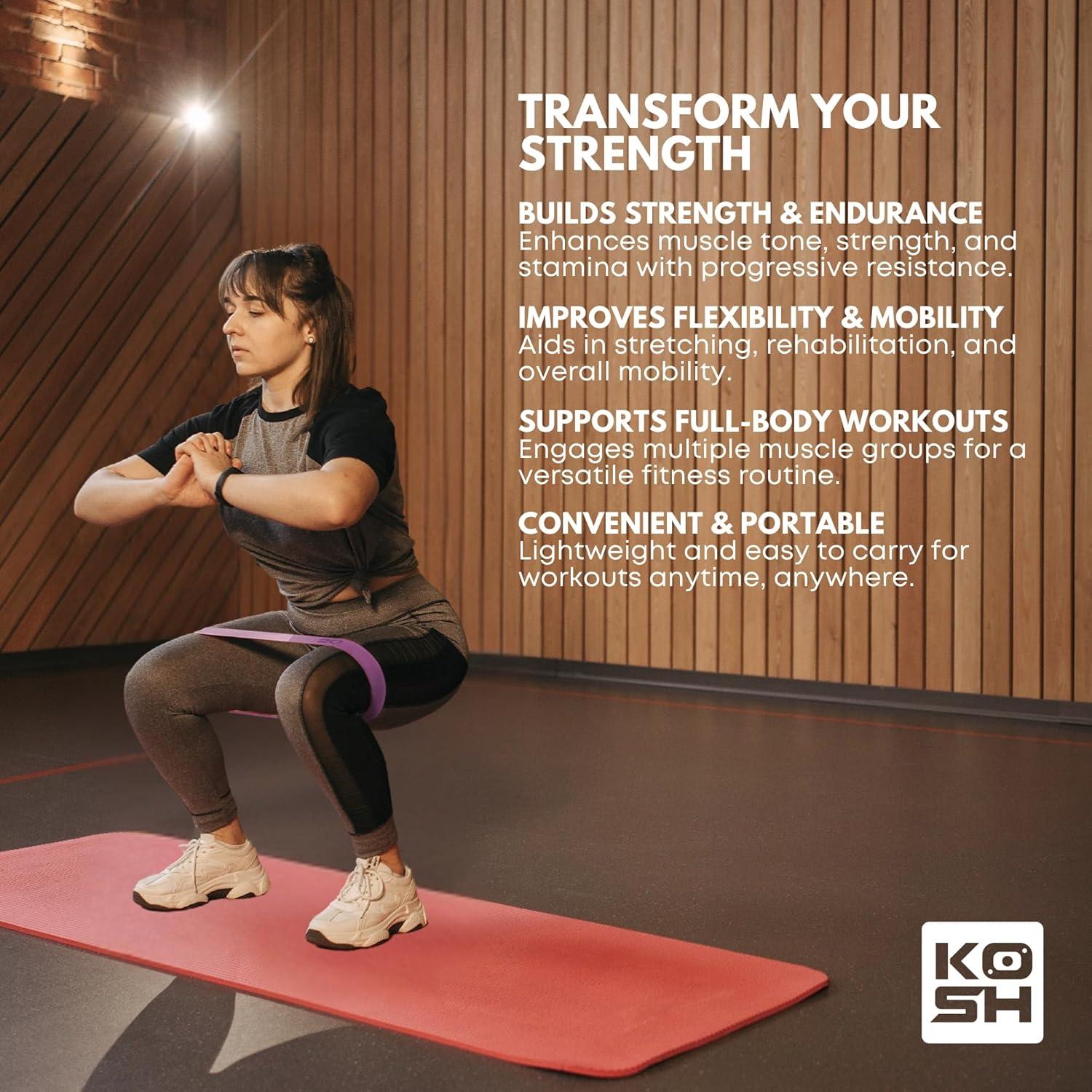 Kosh Bandas de Ejercicio de Resistencia - Set de 4 Bandas de Láttex Natural