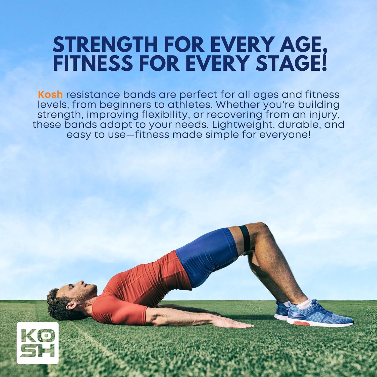 Kosh Bandas de Ejercicio de Resistencia - Set de 4 Bandas de Láttex Natural