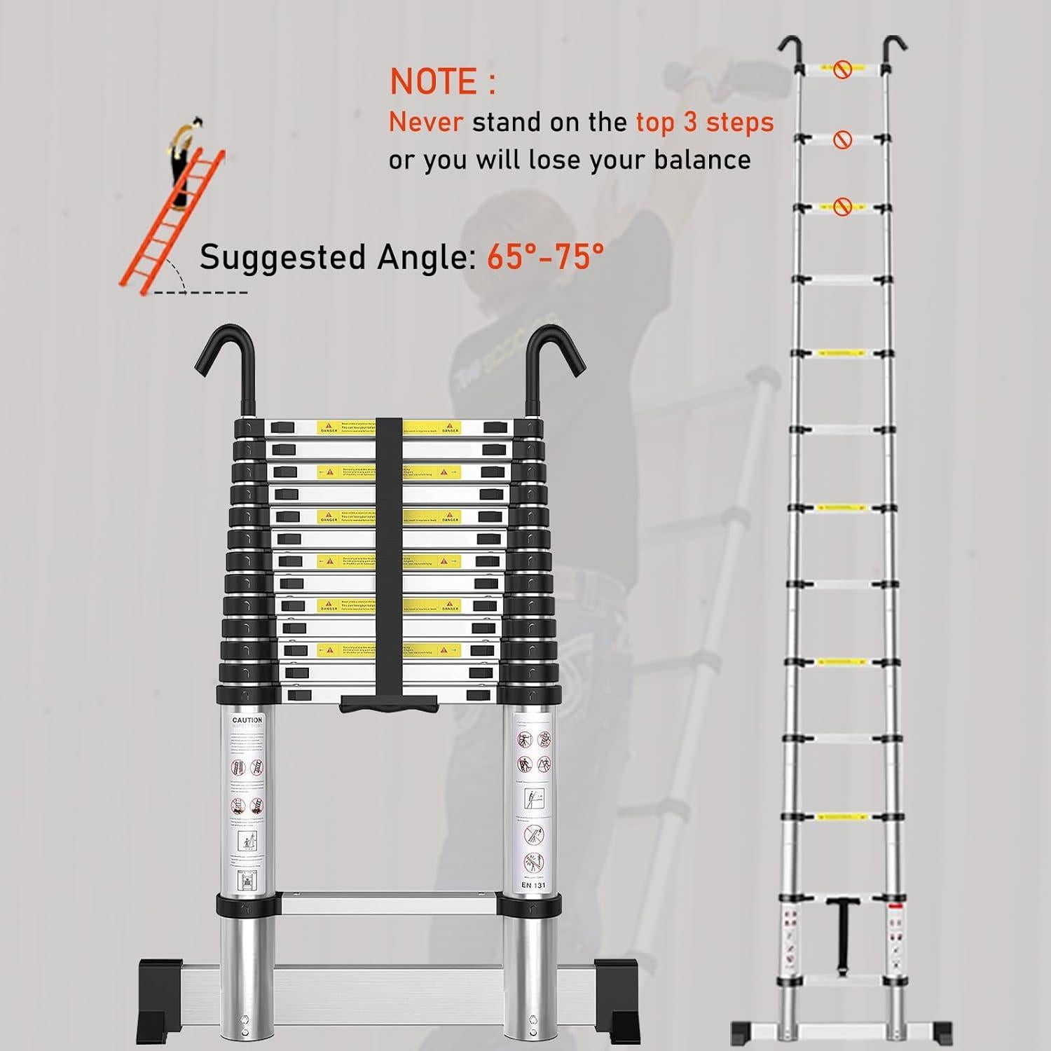 Escalera Telescópica ARCHOM 2.59m Aluminio 150kg con Ganchos