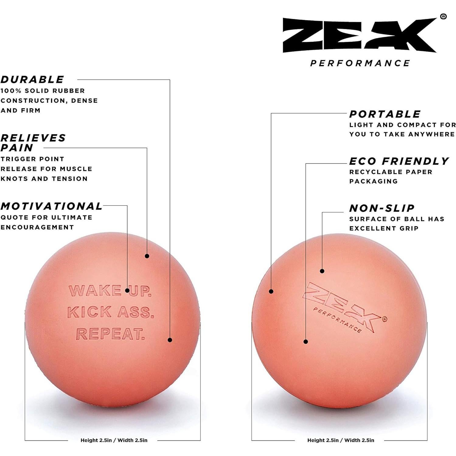 Bolas de Masaje Lacrosse ZEAK para Alivio Muscular - 2 Unidades
