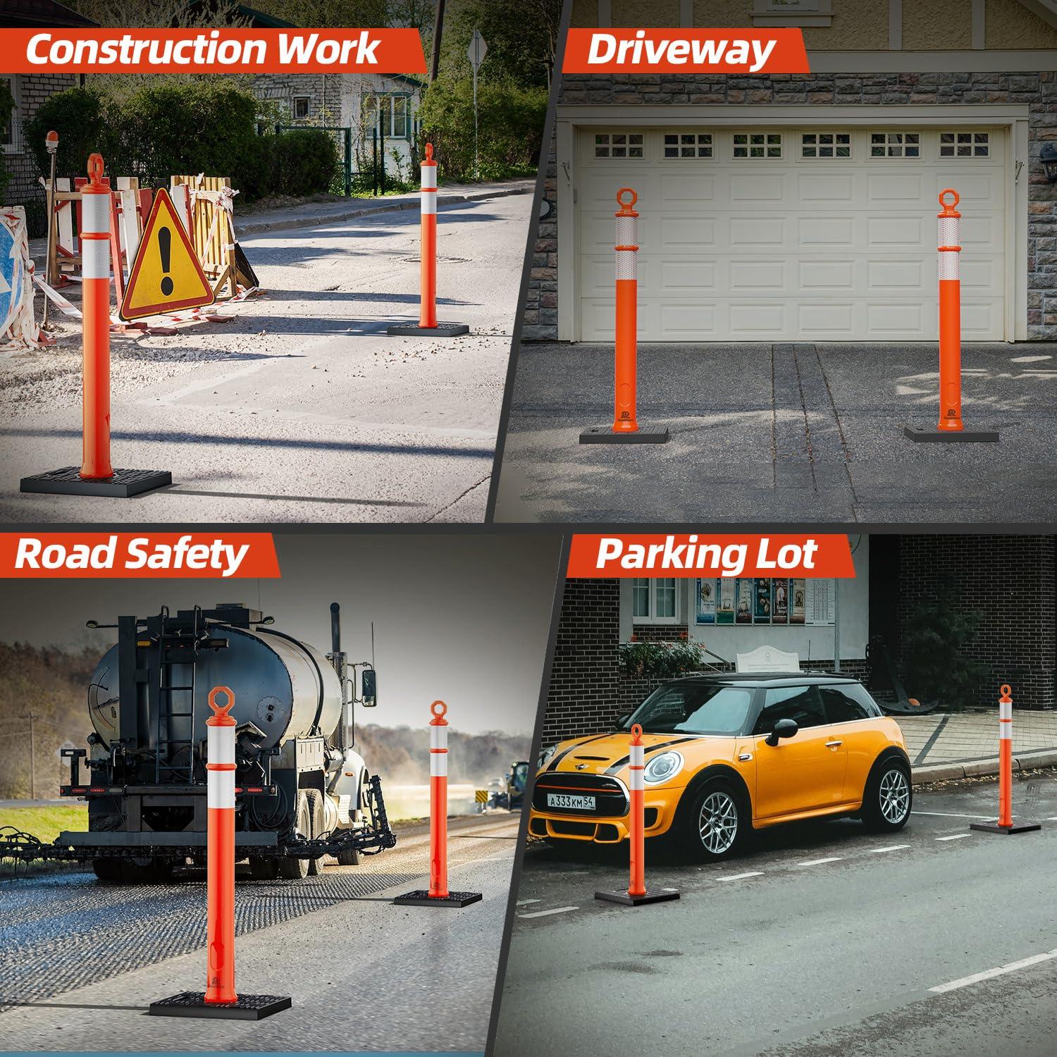 Poste Delineador RoadHero 106.68 cm Naranja con Base 6 Pzas