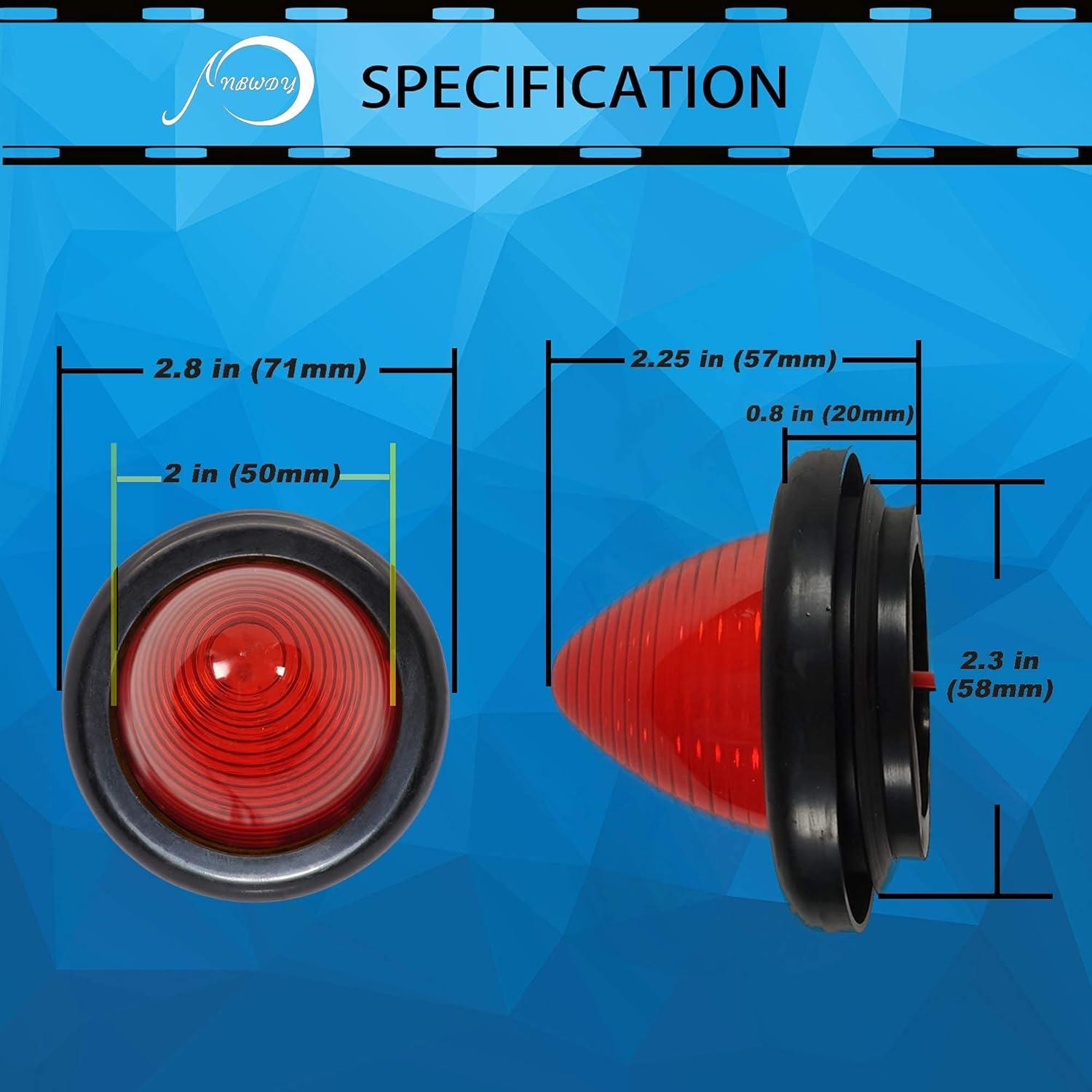 2 Pcs Luz Marcadora Lateral LED Roja 2" NBWDY Impermeable