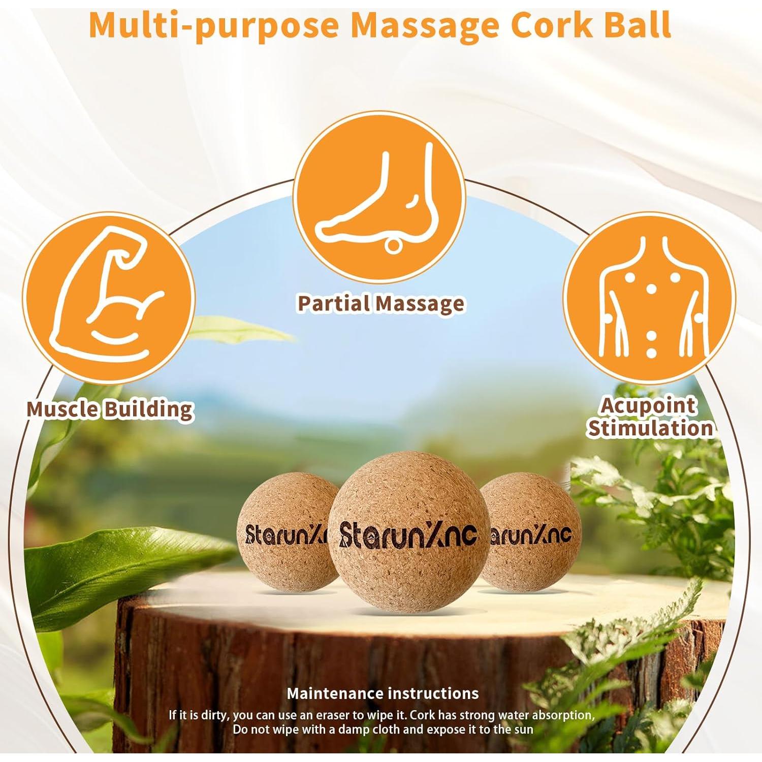 Juego de 3 Pelotas de Masaje de Corcho StarunXnc - Alivio Muscular