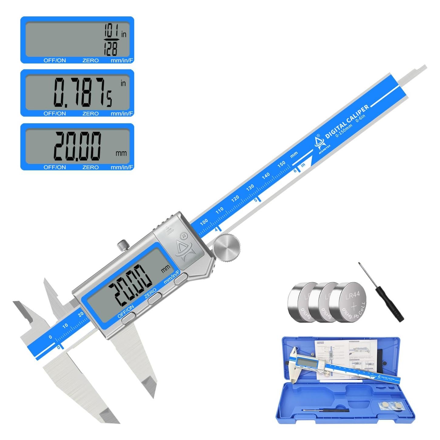Calibrador Digital ACEMETER 15 cm Pantalla LCD Precisión 0.01 mm
