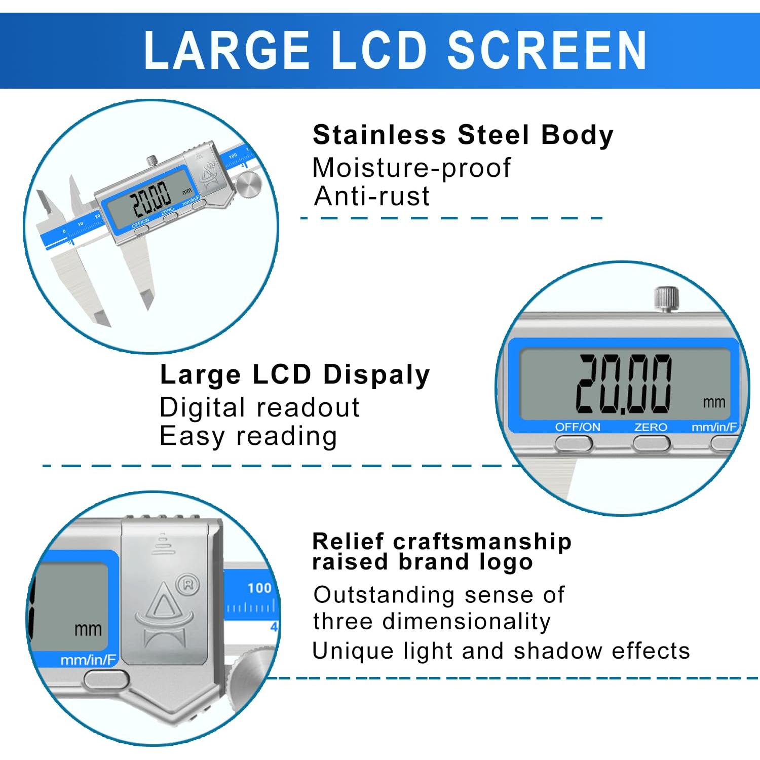 Calibrador Digital ACEMETER 15 cm Pantalla LCD Precisión 0.01 mm
