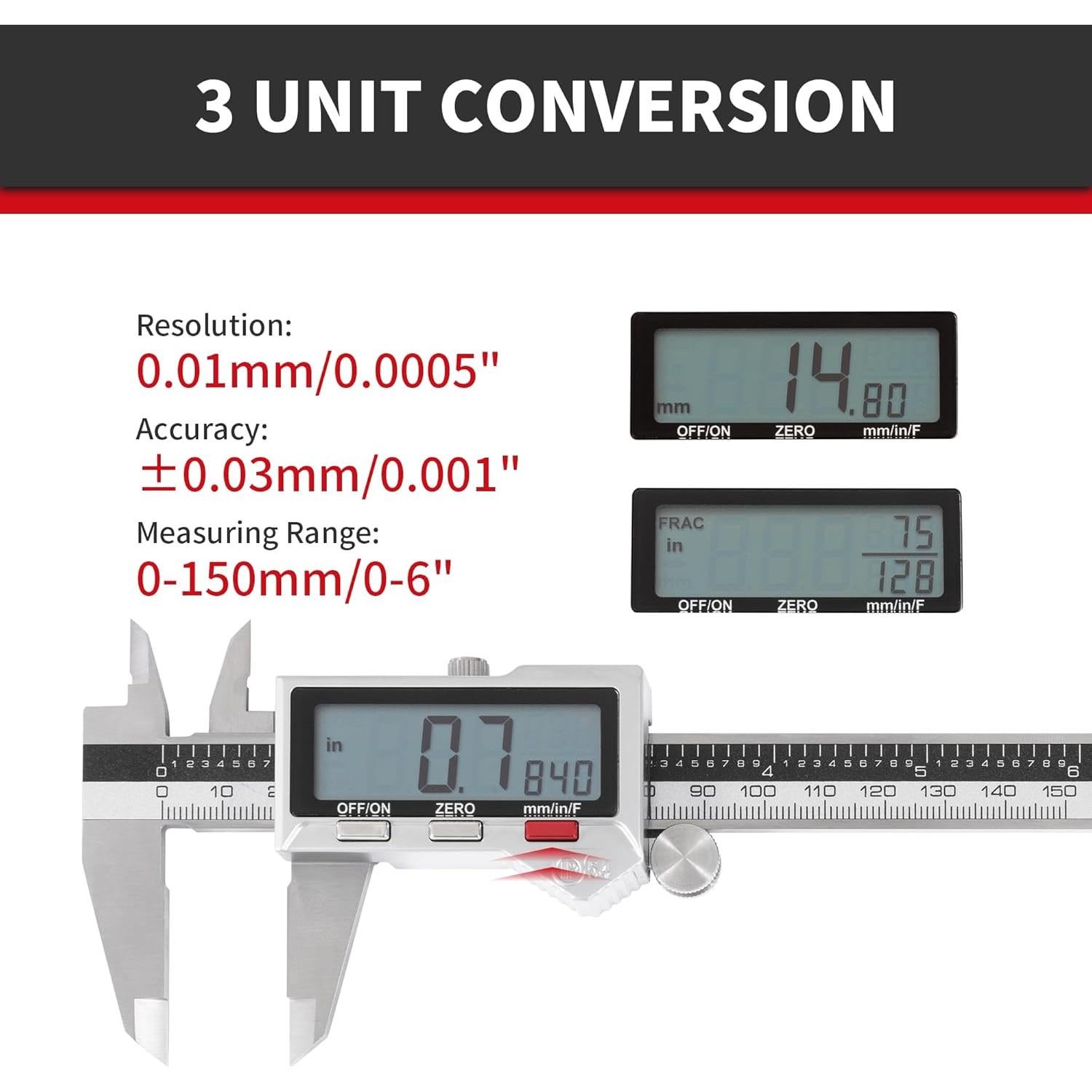 Calibrador Digital de Acero Inoxidable UNIPEC 150mm IP54