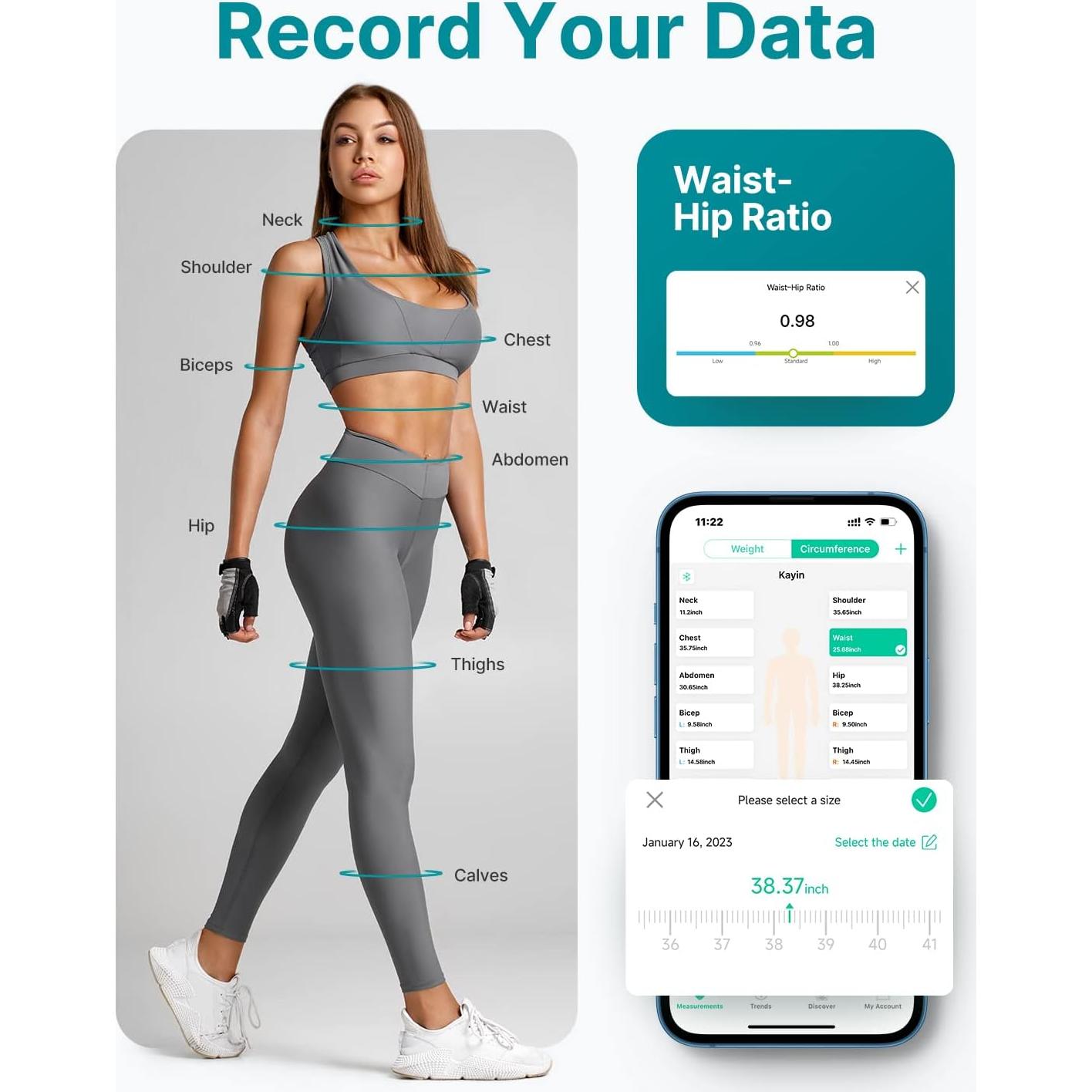 Cinta Métrica Inteligente FITINDEX para Medidas Corporales 150 cm