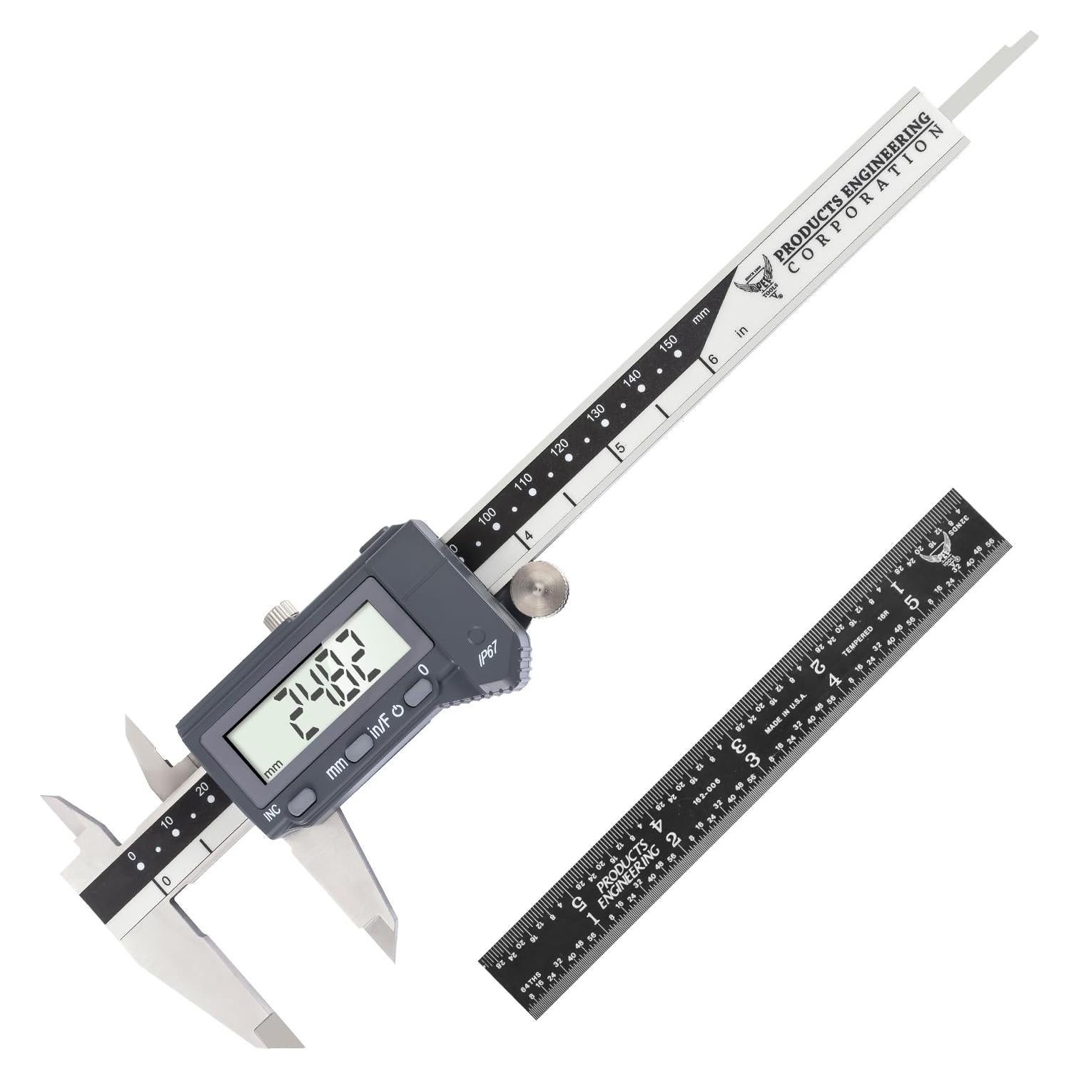 Calibrador Digital PEC Tools 150mm Acero Inoxidable IP67