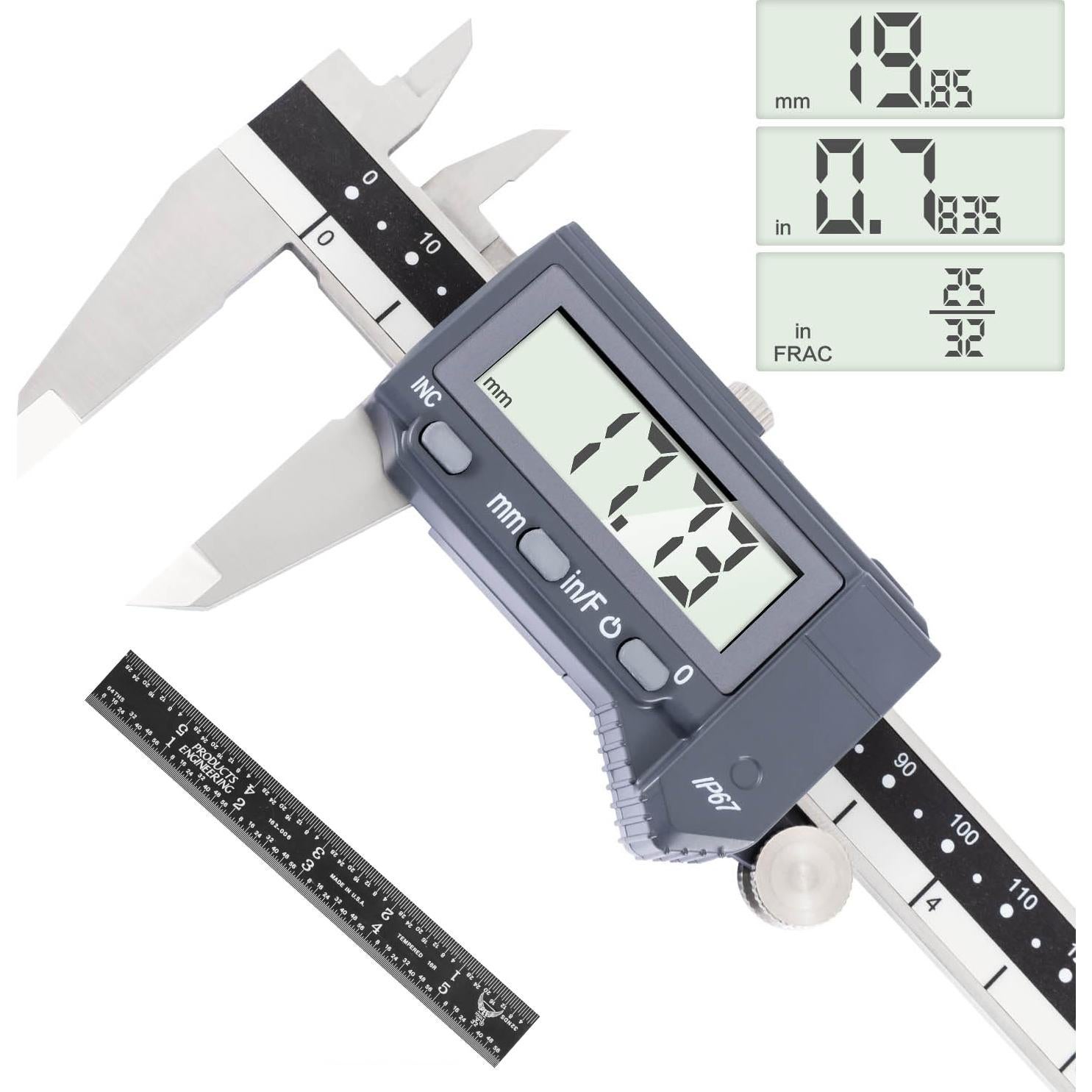 Calibrador Digital PEC Tools 150mm Acero Inoxidable IP67