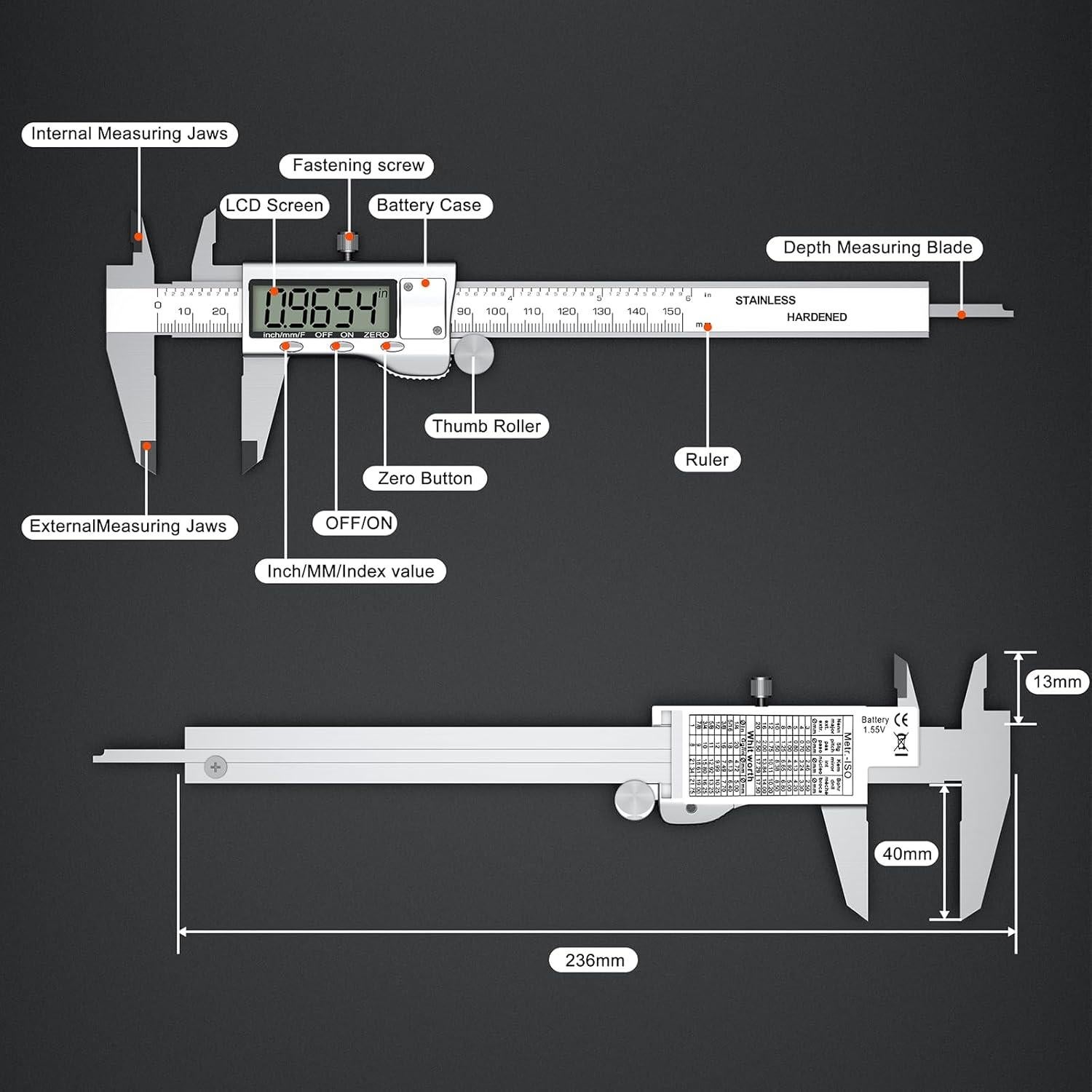 Calibrador Digital TOOGOND 150mm Acero Inoxidable LCD