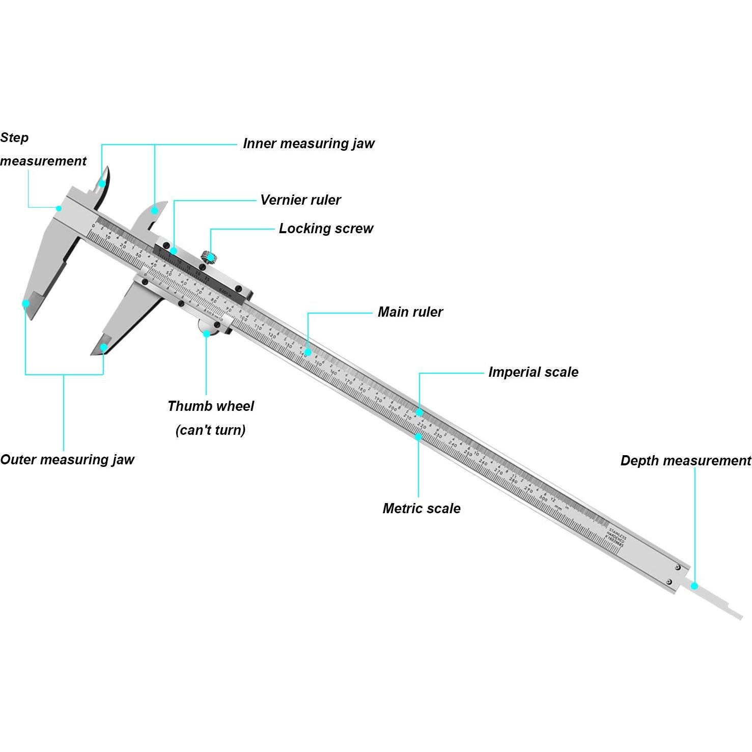 Calibrador Vernier ZLKSKER 300mm Acero Inoxidable Precisión 0.02mm