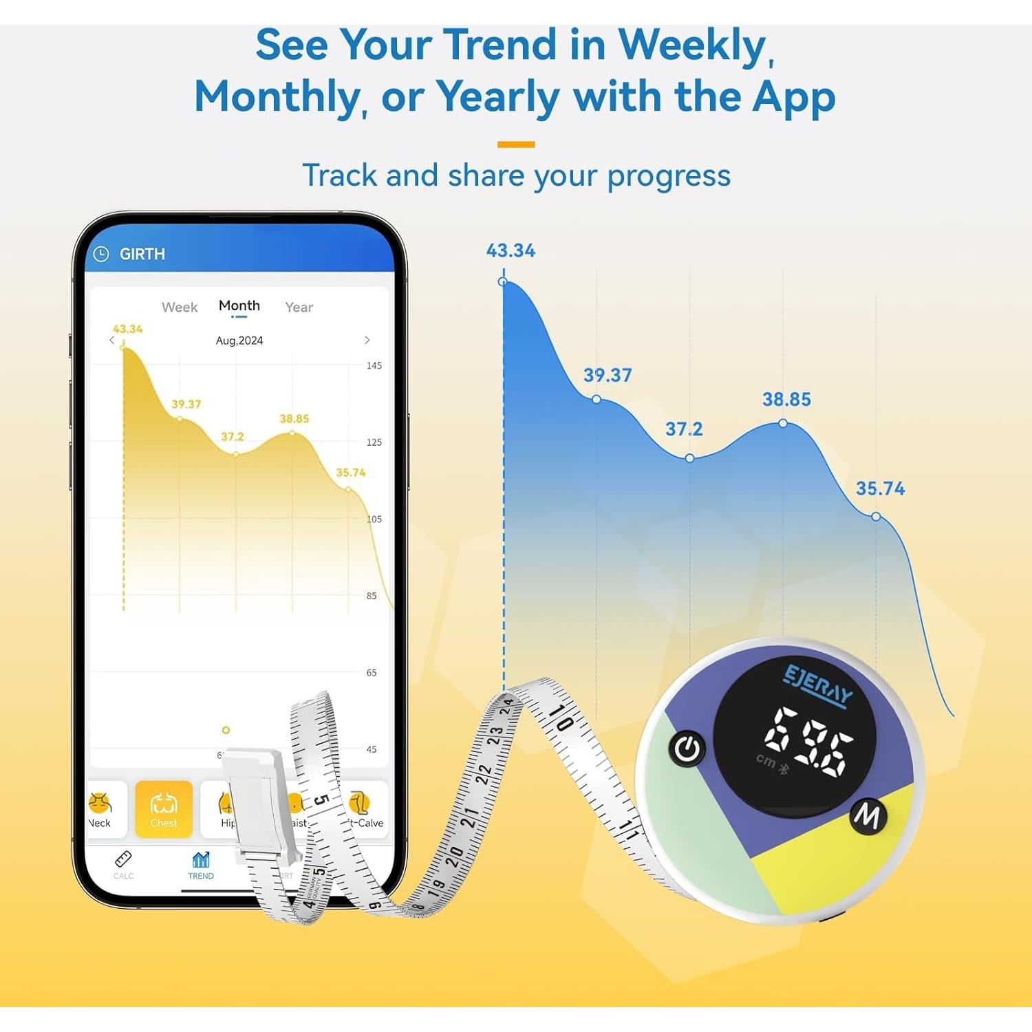 Cinta Métrica Digital EJEJAY 150cm con App Bluetooth