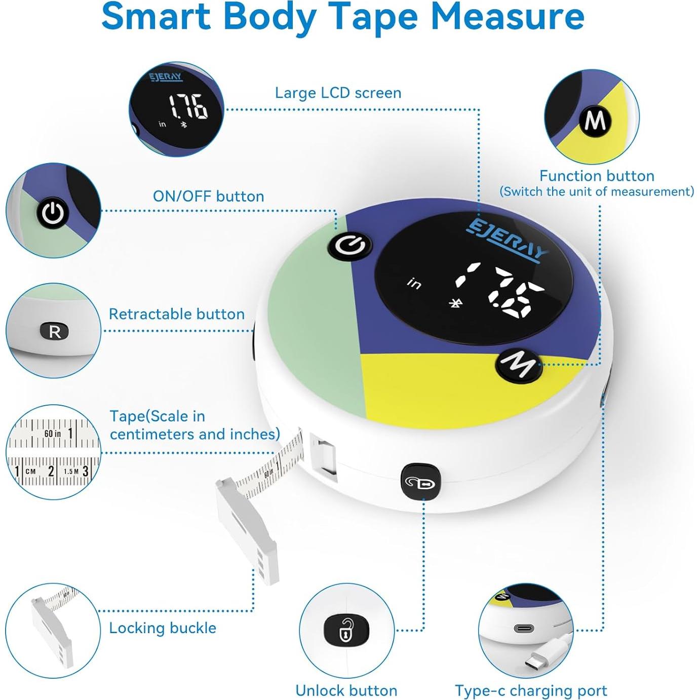 Cinta Métrica Digital EJEJAY 150cm con App y Pantalla LED