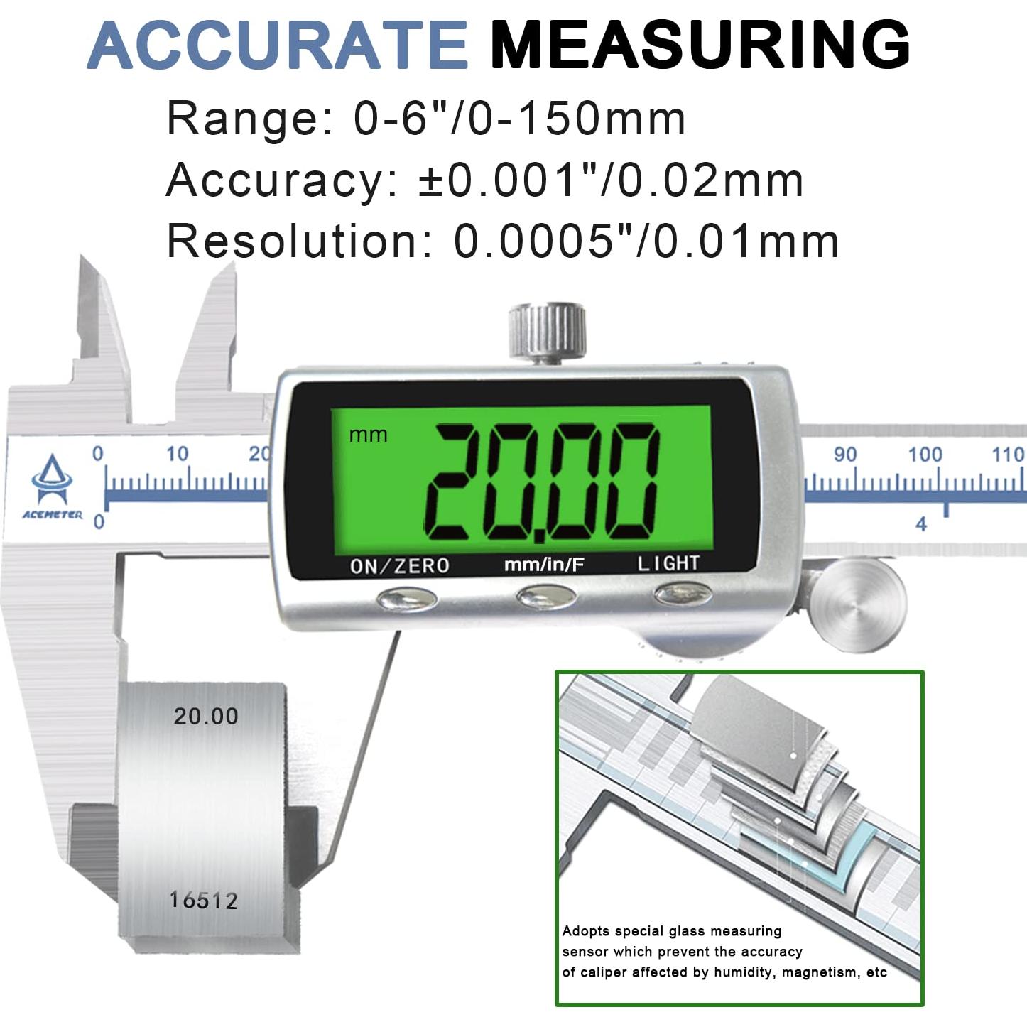Calibrador Digital ACEMETER 0-150 mm Pantalla LCD Retroiluminada