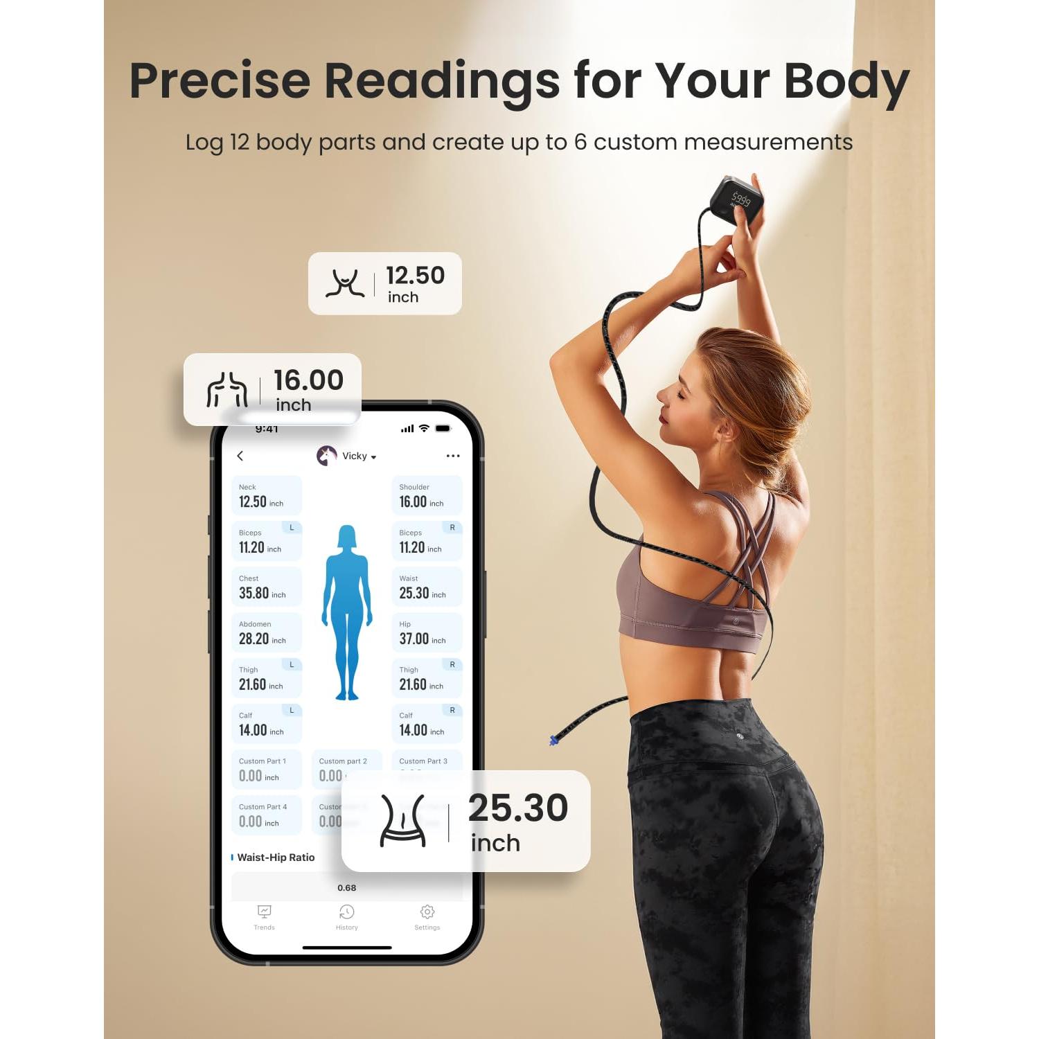 Cinta Métrica Corporal Inteligente RENPHO 150cm Recargable LED