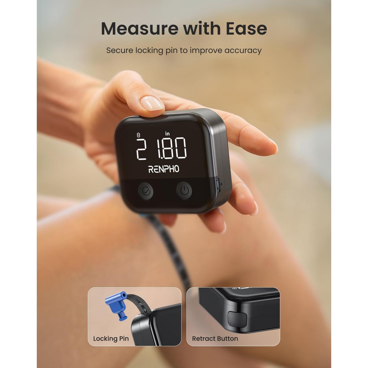 Cinta Métrica Corporal Inteligente RENPHO 150cm Recargable LED