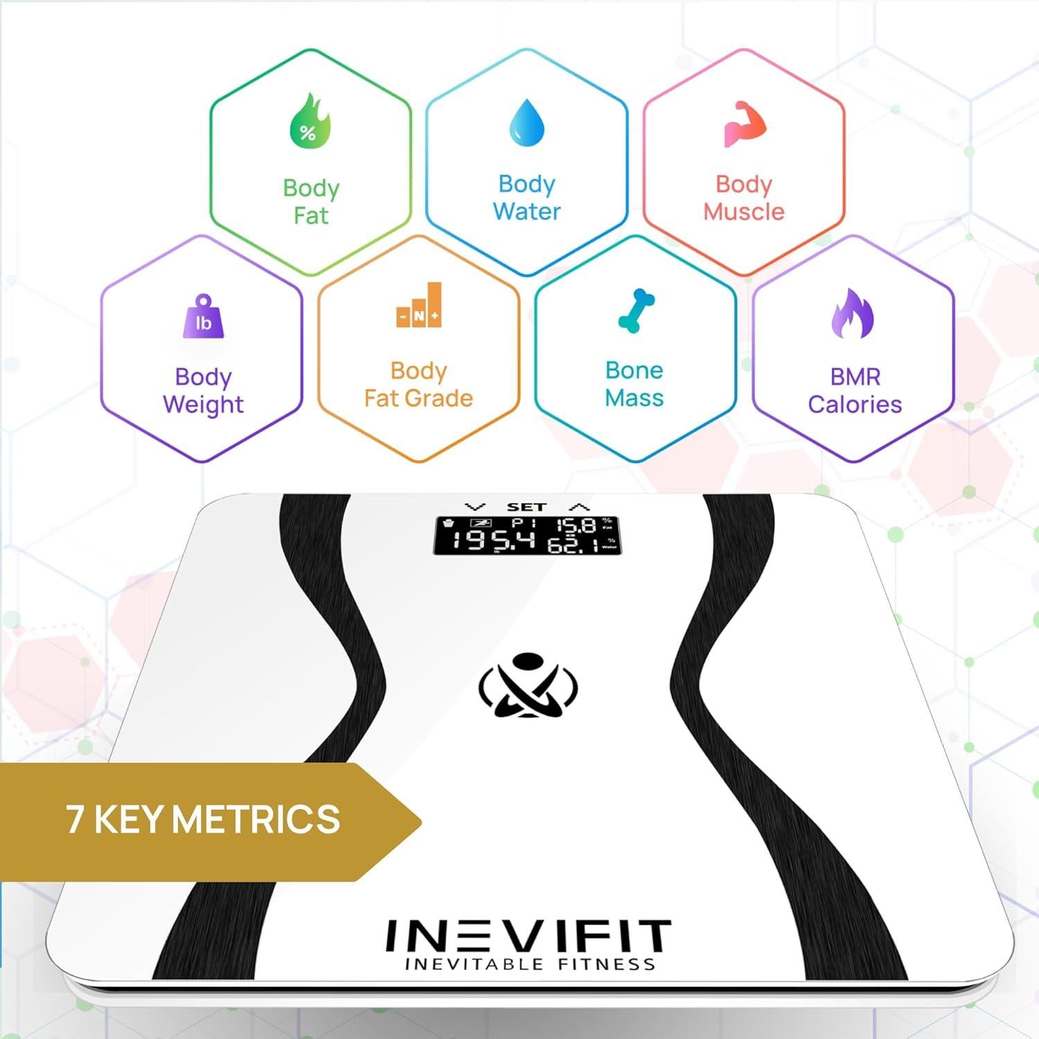 Báscula de Análisis Corporal INEVIFIT, Digital, 180 kg, 10 Usuarios