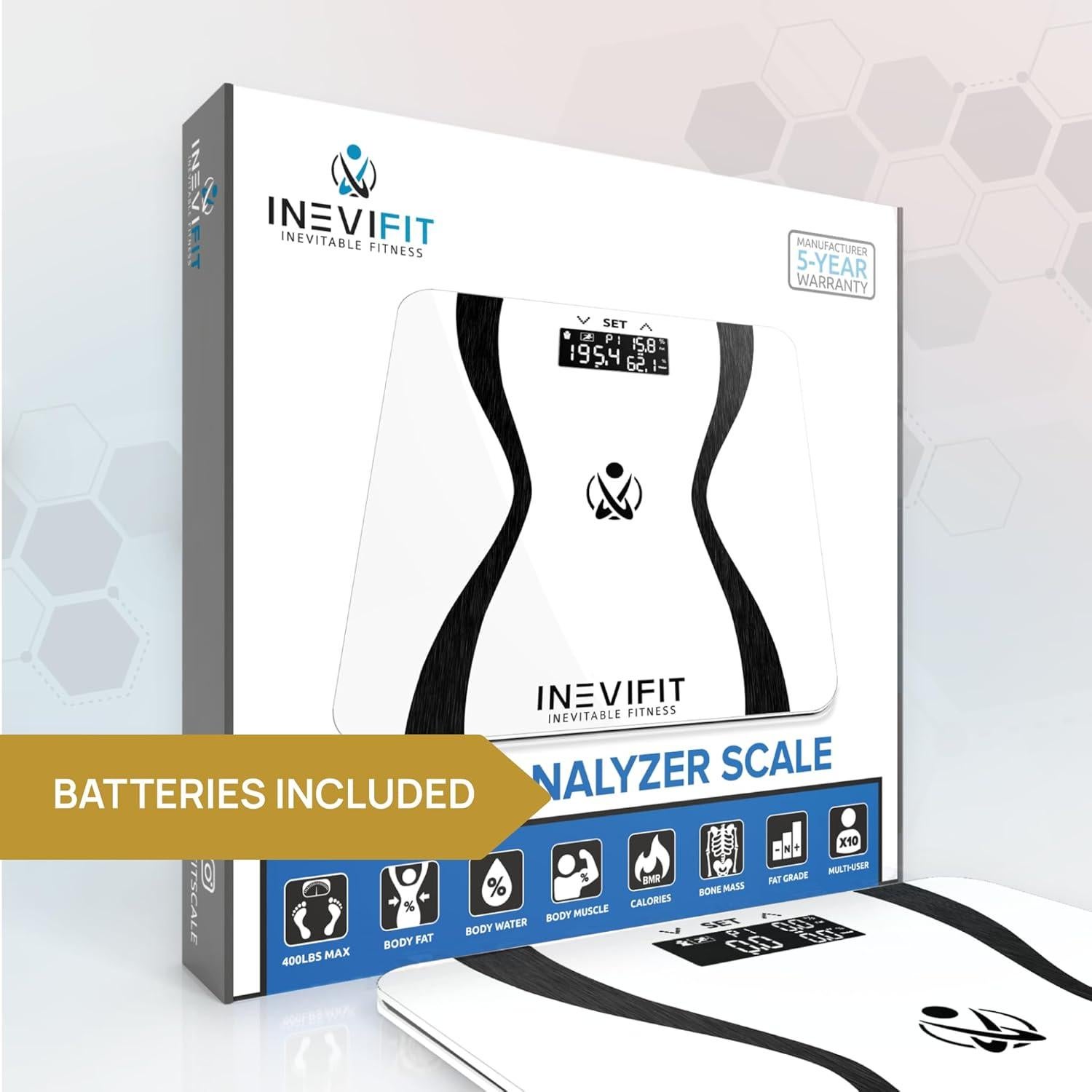 Báscula de Análisis Corporal INEVIFIT, Digital, 180 kg, 10 Usuarios