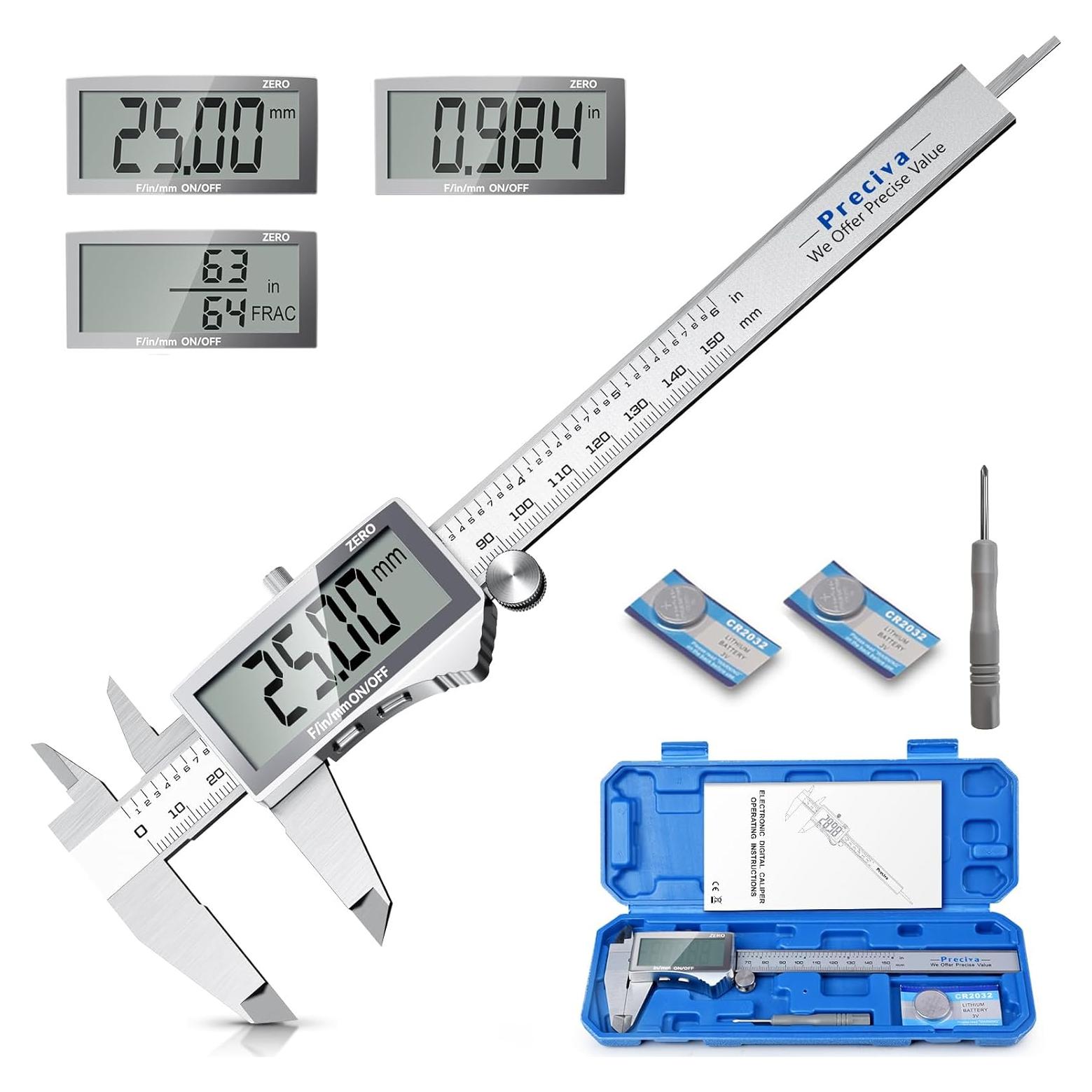 Calibrador Digital Preciva 150mm Acero Inoxidable Pantalla LCD
