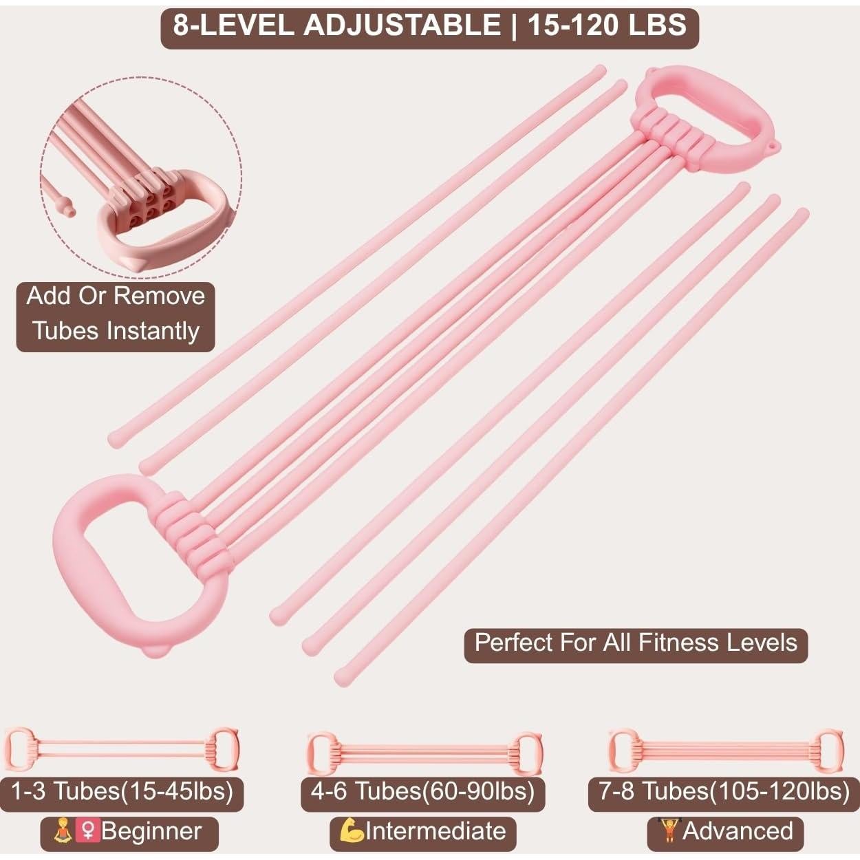 Bandas de Resistencia GYMMAJOR - Juego de 8 Tubos Ajustables