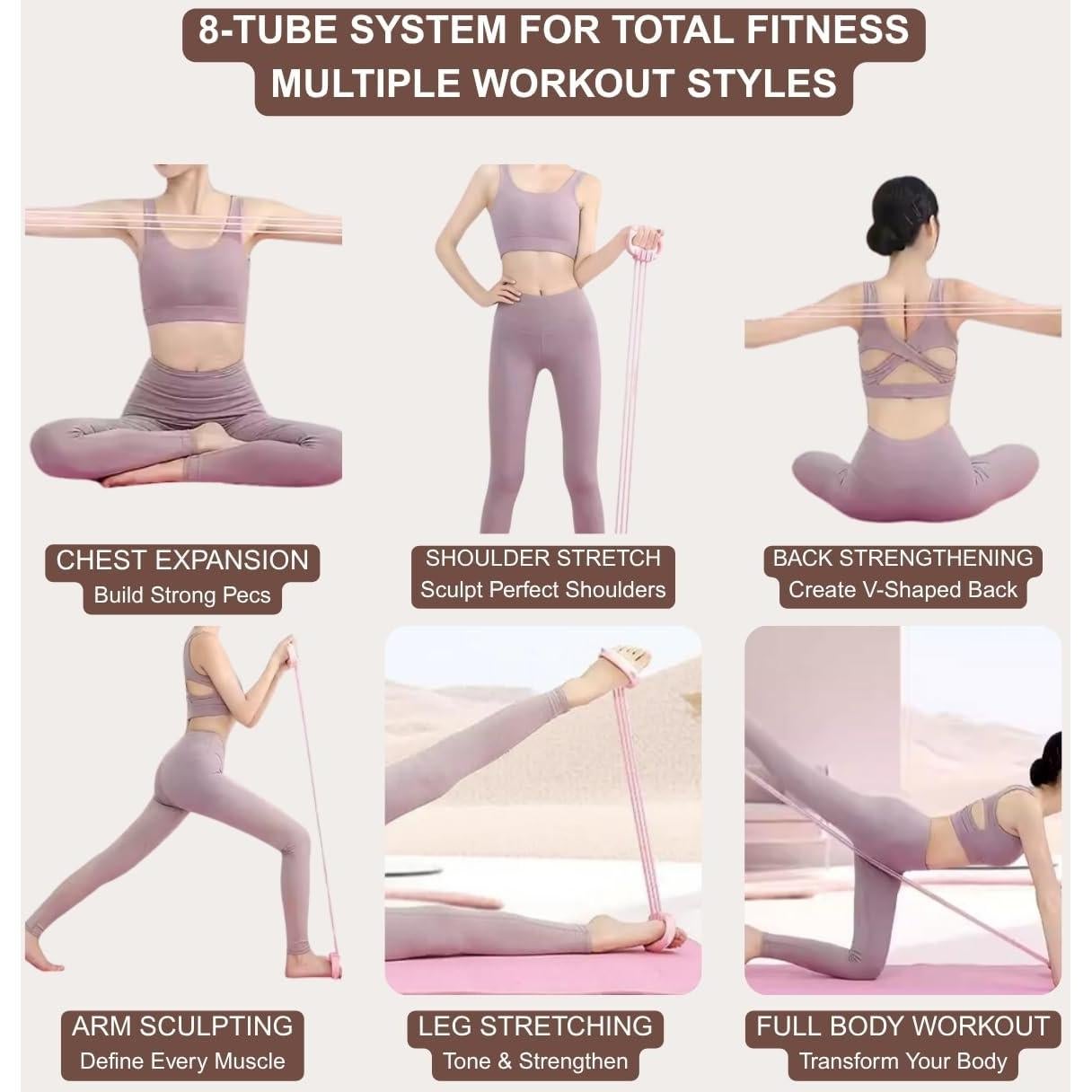 Bandas de Resistencia GYMMAJOR - Juego de 8 Tubos Ajustables