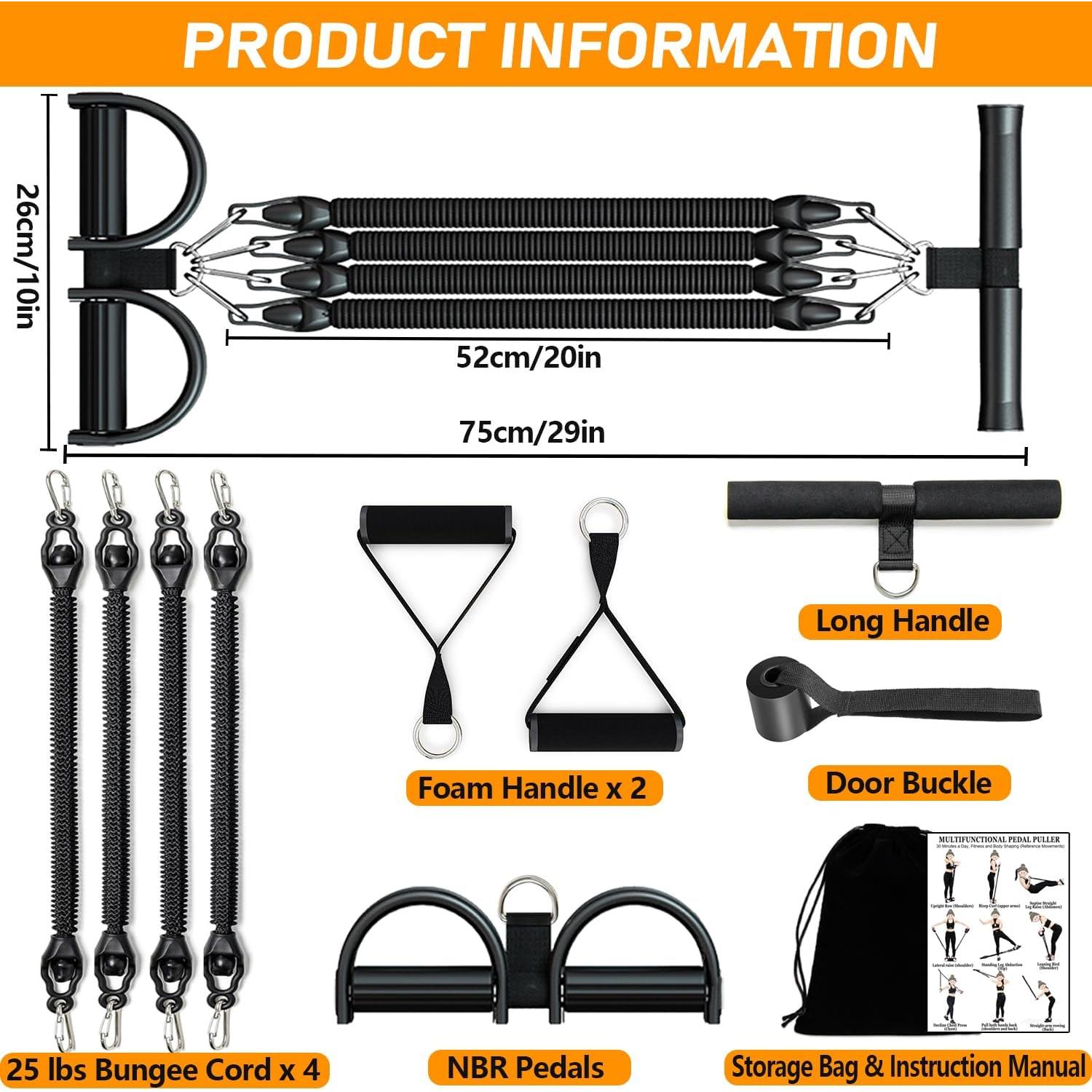 Banda de Resistencia Ajustable HELISAN con Pedal - 4 Tubos 11.34-45.36 kg