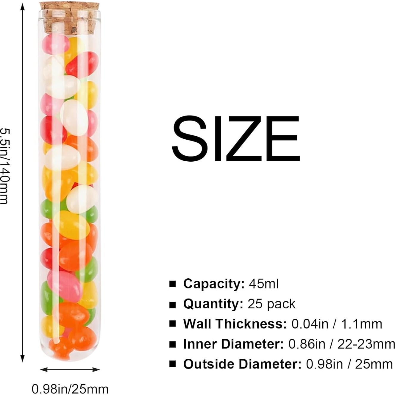 Tubo de Ensayo de Vidrio DEPEPE 25pcs 50ml 25x140mm con Corcho