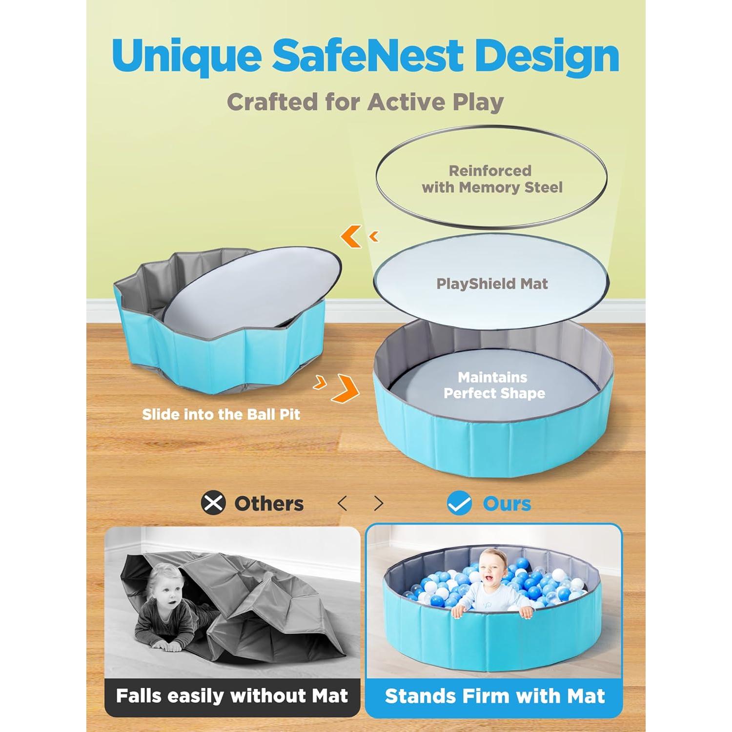 Piscina de Bolas Plegable Hikiddy 111.76 cm Azul para Niños