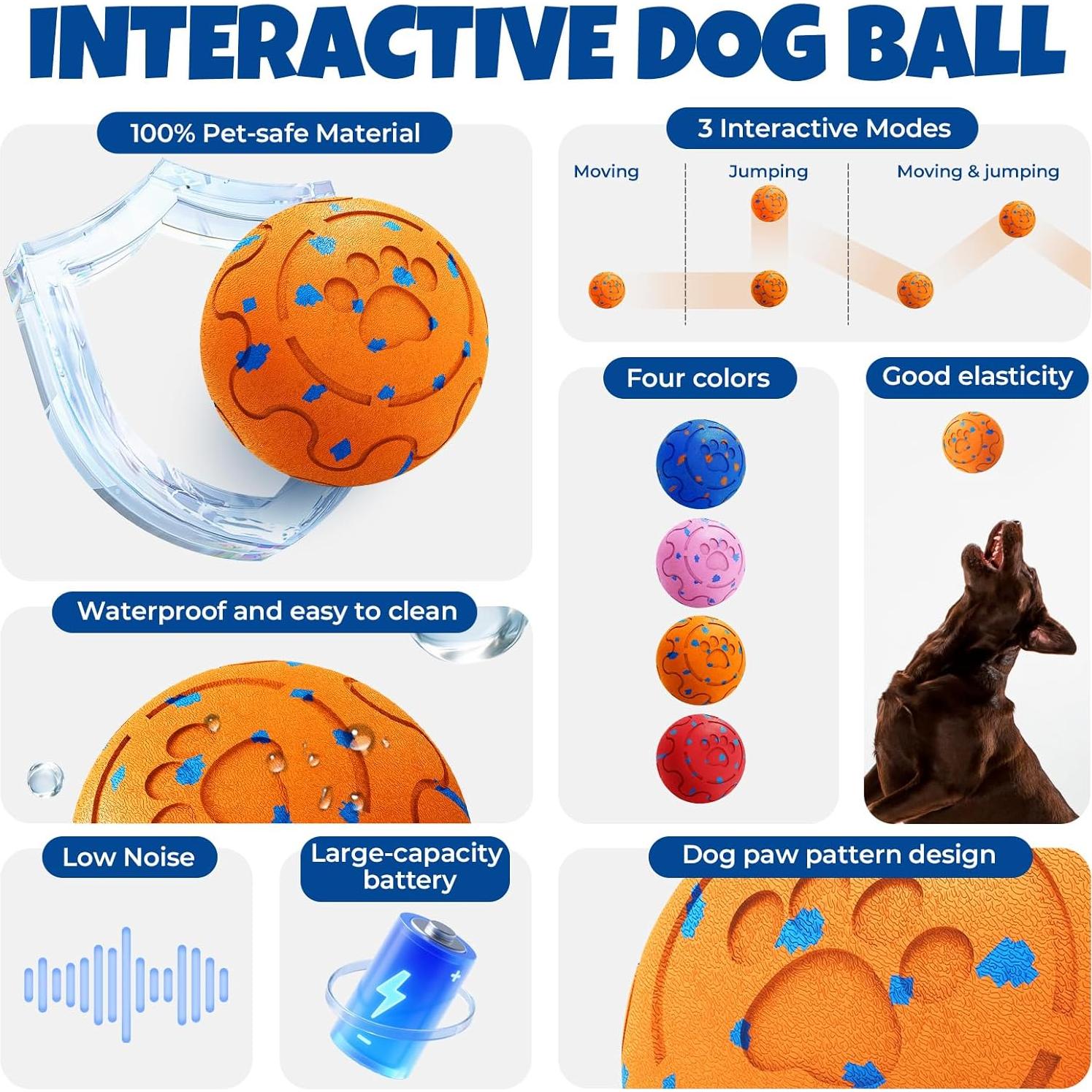 Pelota Interactiva para Perros Fsitego Naranja - Rebotante y Recargable
