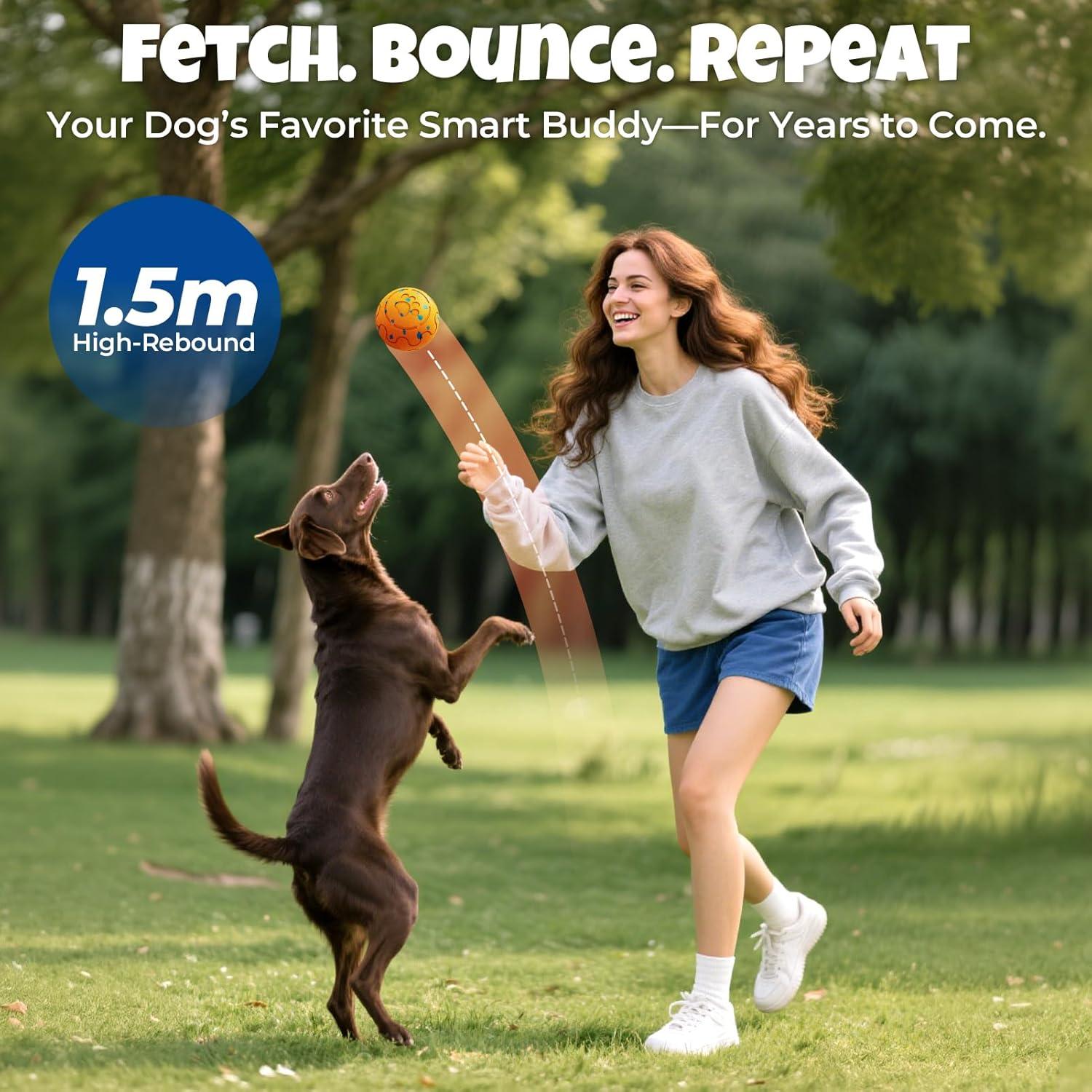 Pelota Interactiva para Perros Fsitego Naranja - Rebotante y Recargable