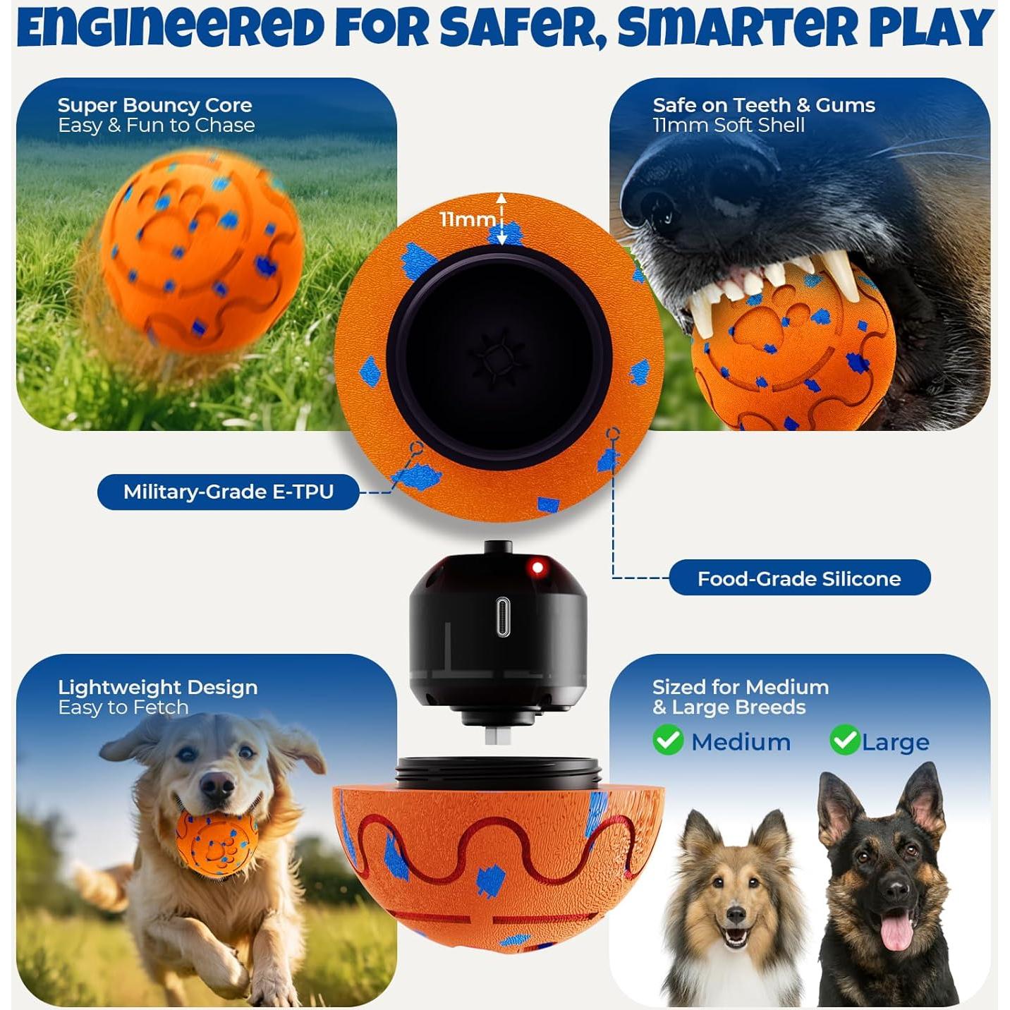 Pelota Interactiva para Perros Fsitego Naranja - Rebotante y Recargable