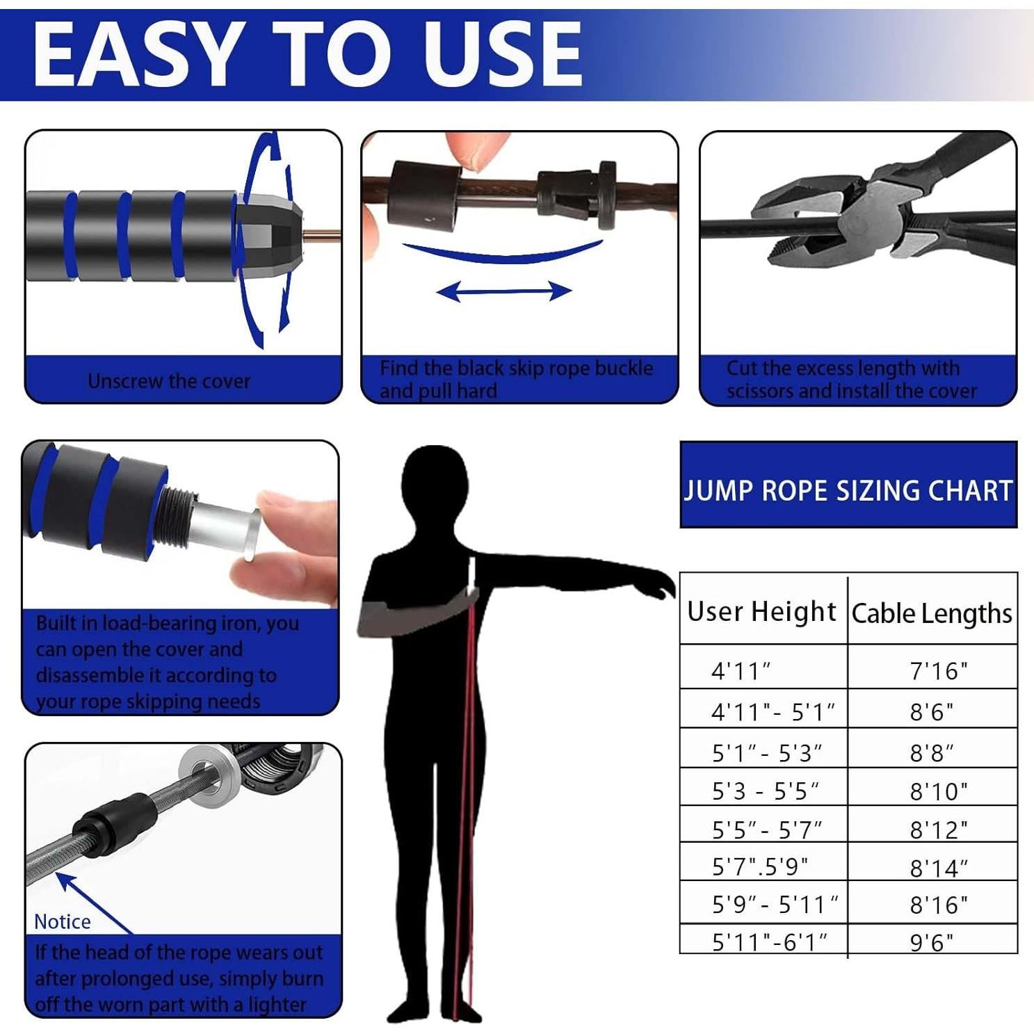 Cuerda de Salto con Peso Ajustable Goonidy 2.74m para Fitness