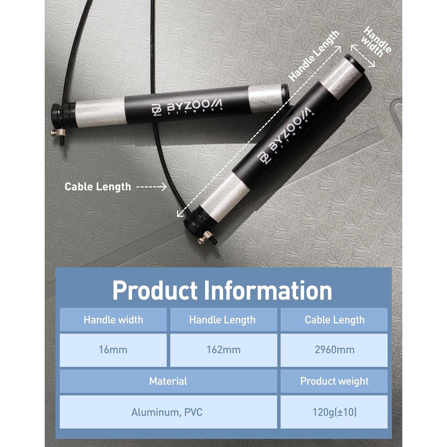 Cuerda de Salto Ajustable BYZOOM FITNESS - Antideslizante, 119g