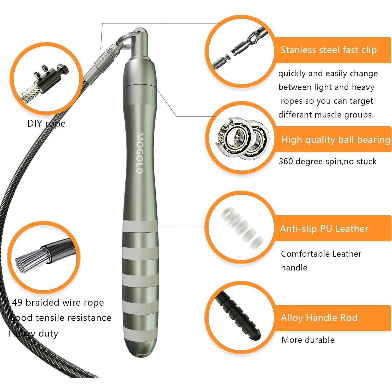 Cuerda de Salto Rápida MOGOLD con Pesas Ajustable 2.99-3.05m