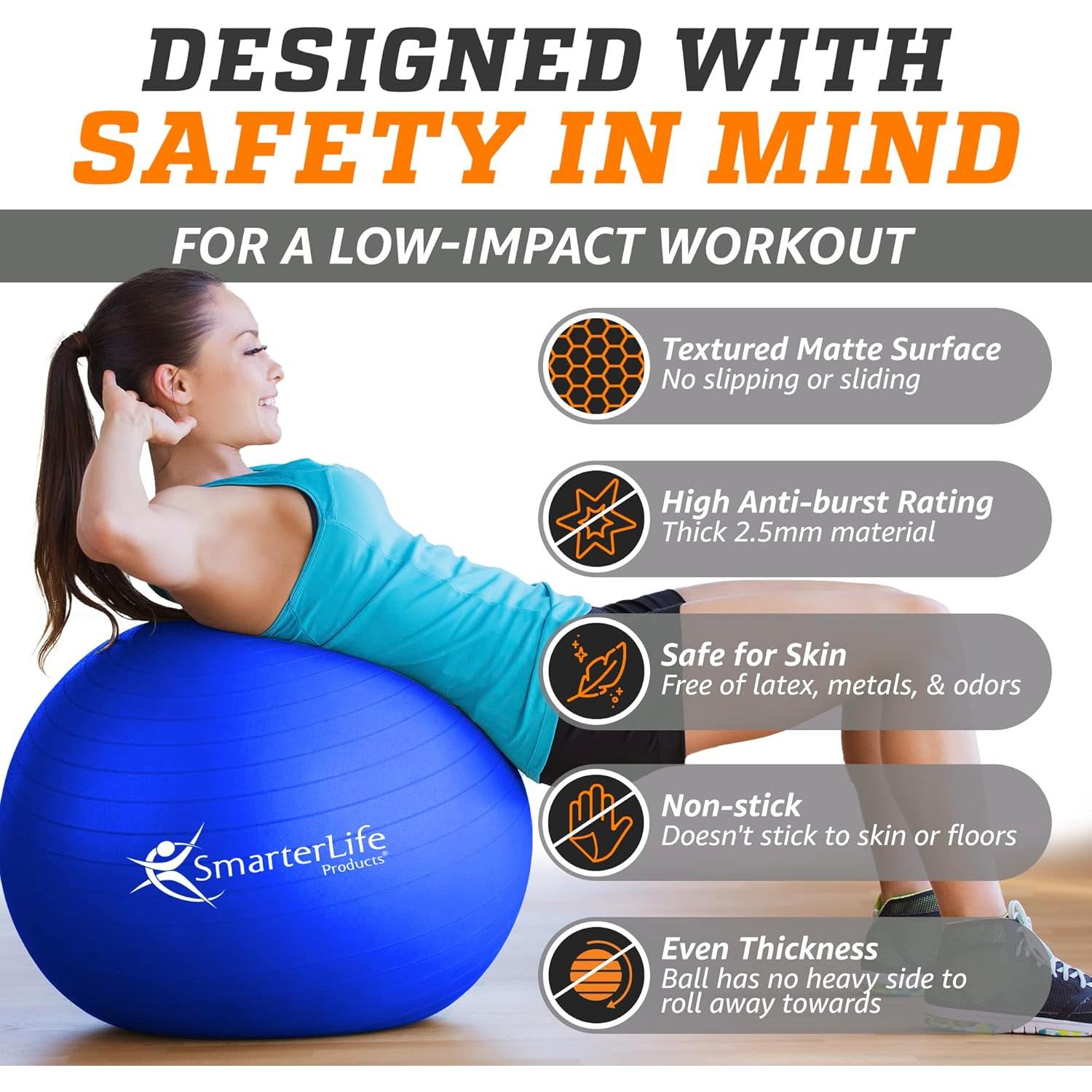 Bola de Ejercicio SmarterLife 45 cm Antideslizante PVC Negro