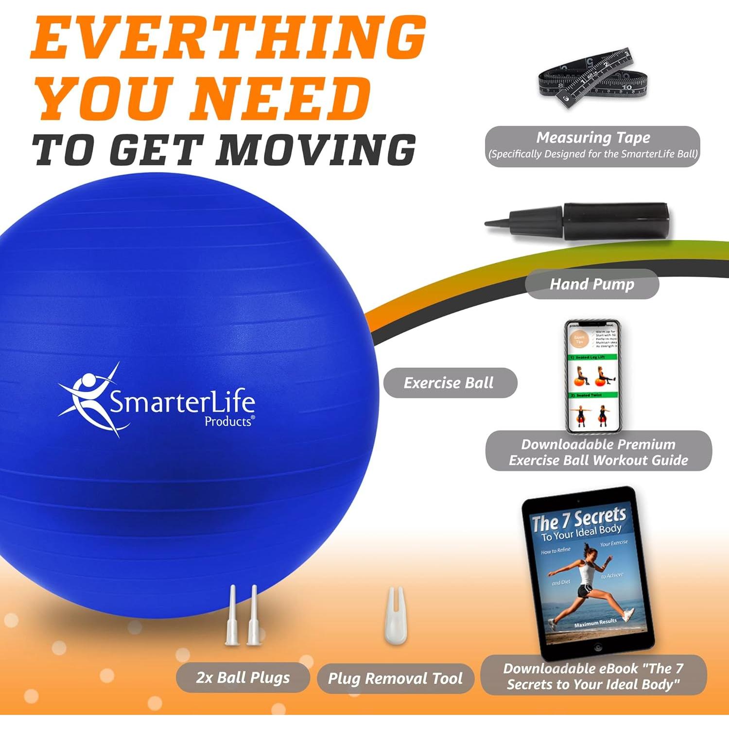 Bola de Ejercicio SmarterLife 45 cm Antideslizante PVC Negro