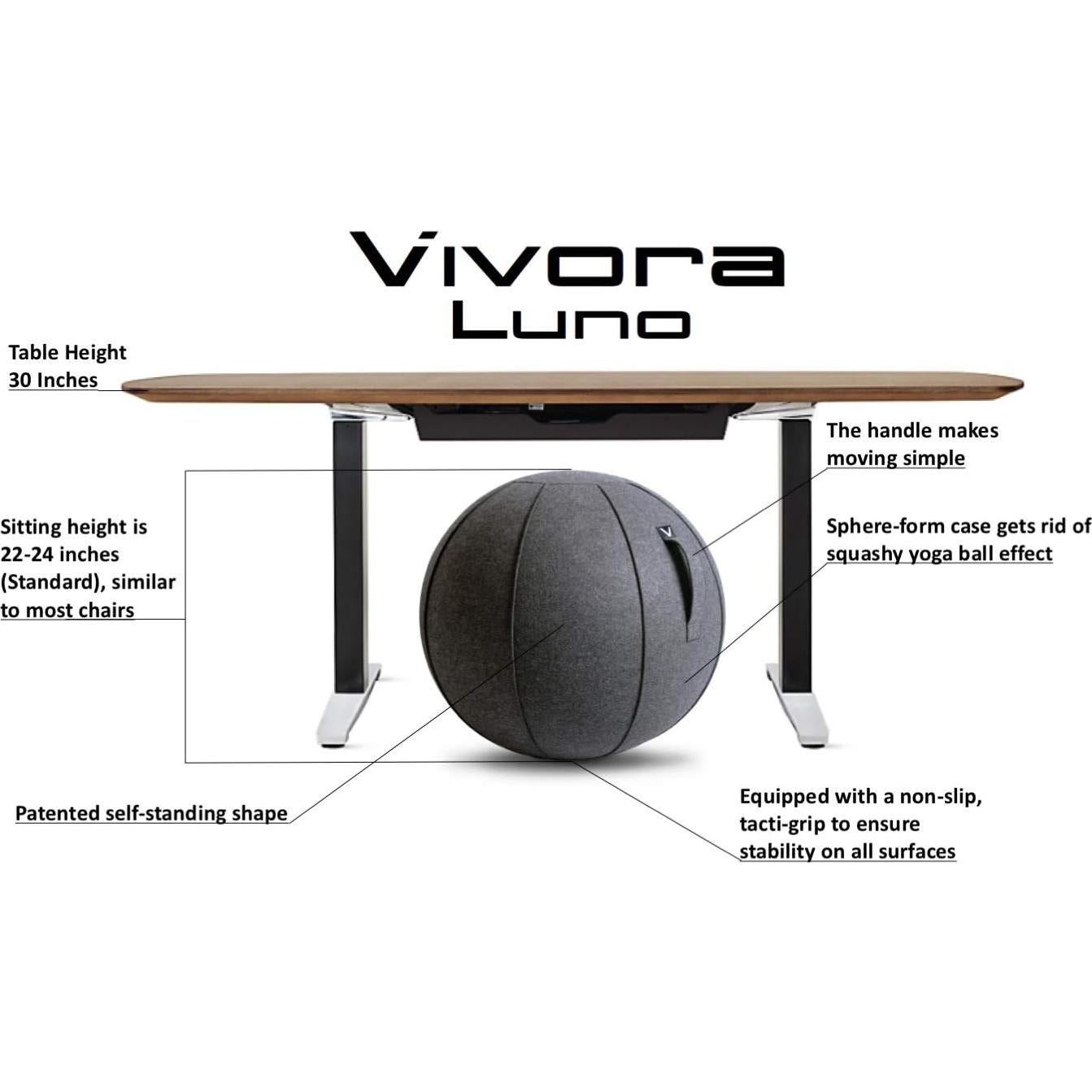 Silla de Pelota Ergonómica Vivora Luno, Fieltro, 56-61 cm