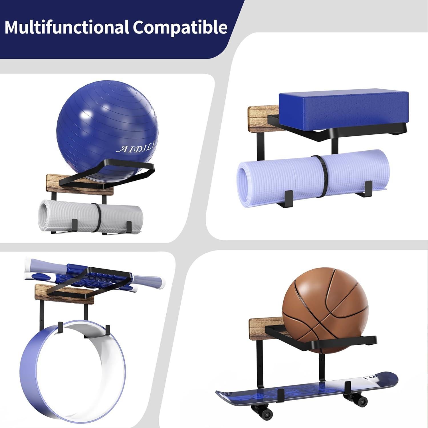 Soporte de Pared para Pelotas de Yoga AIDILI Negro 34x44cm