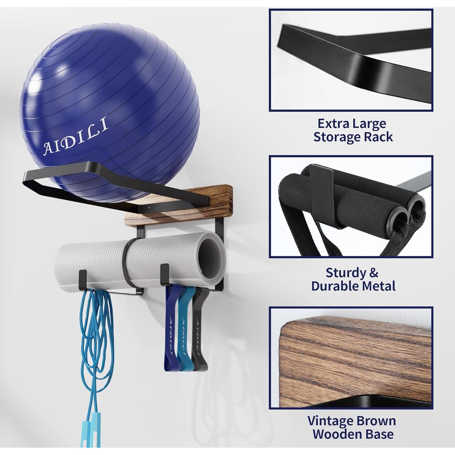 Soporte de Pared para Pelotas de Yoga AIDILI Negro 34x44cm