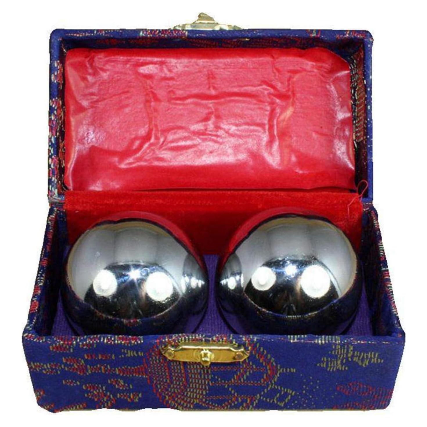 Bolas Baoding de Ejercicio DENPETEC 43mm Plata - 2 Piezas