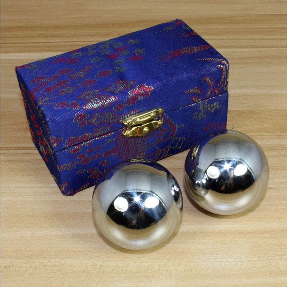 Bolas Baoding de Ejercicio DENPETEC 43mm Plata - 2 Piezas