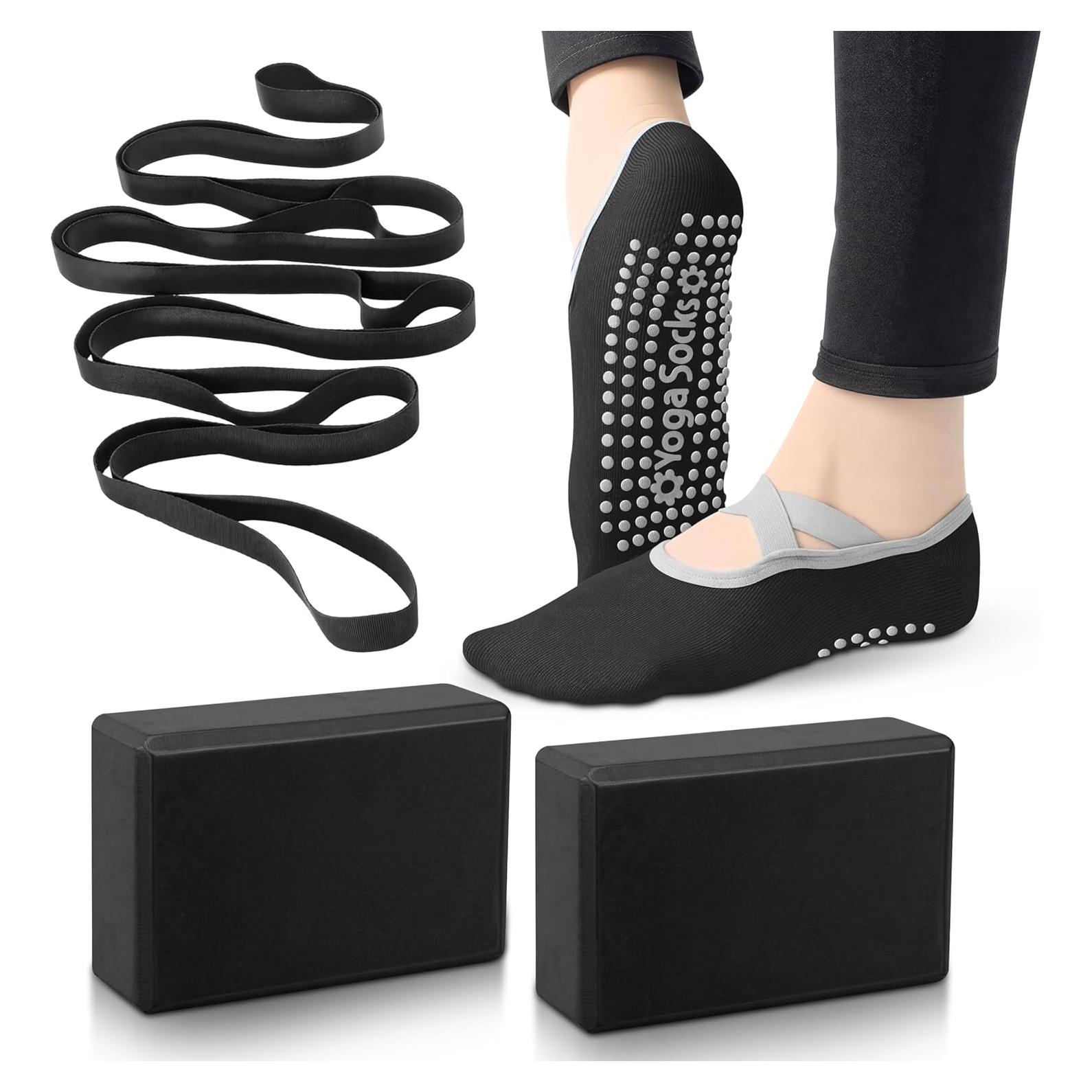 Kit de Yoga y Pilates Facity - 2 Bloques, Correa y Calcetines