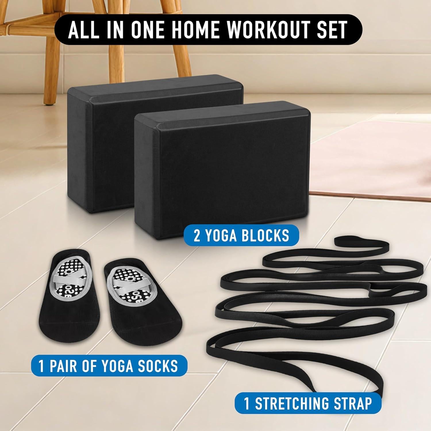 Kit de Yoga y Pilates Facity - 2 Bloques, Correa y Calcetines